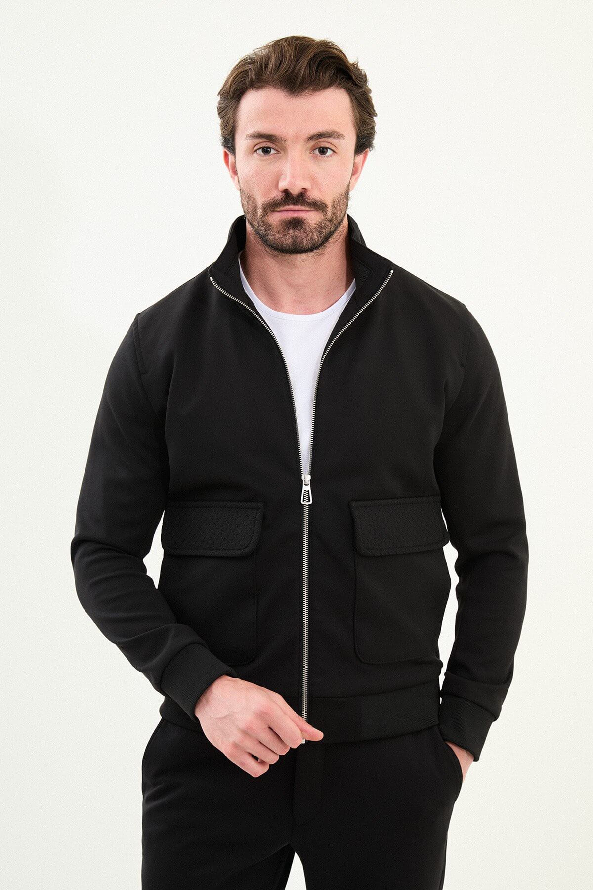 Men’s Black Slim Fit Knitwear Jacket. - Image 2