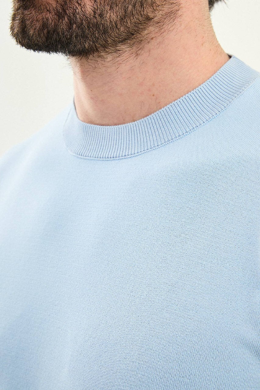 Men’s Blue Slim Fit Crew Neck Knit T-Shirt. - Image 3