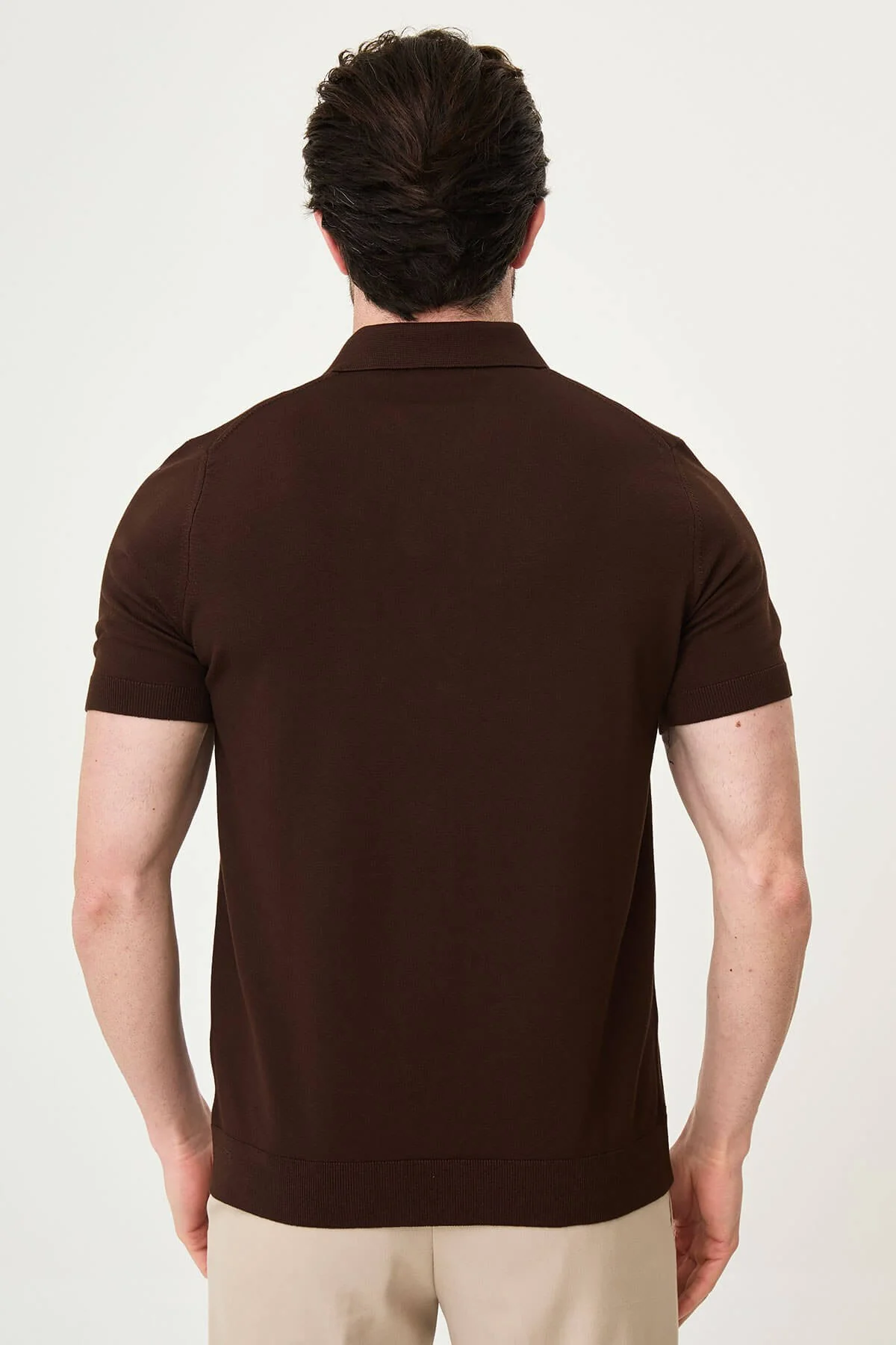 Men’s Dark Brown Slim Fit Summer Polo Shirt - Image 4