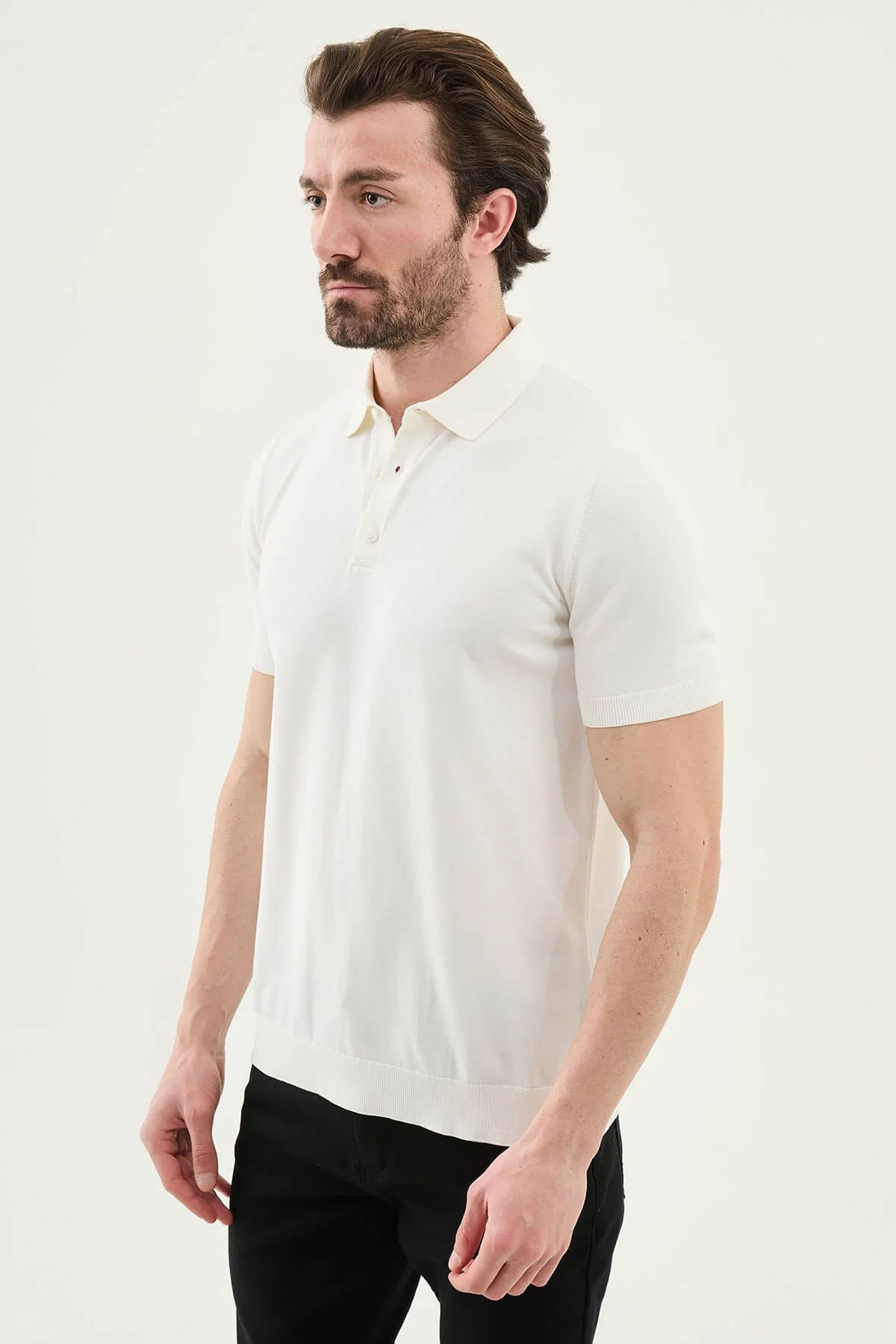Men’s Ecru Slim Fit Summer Polo Shirt - Image 2