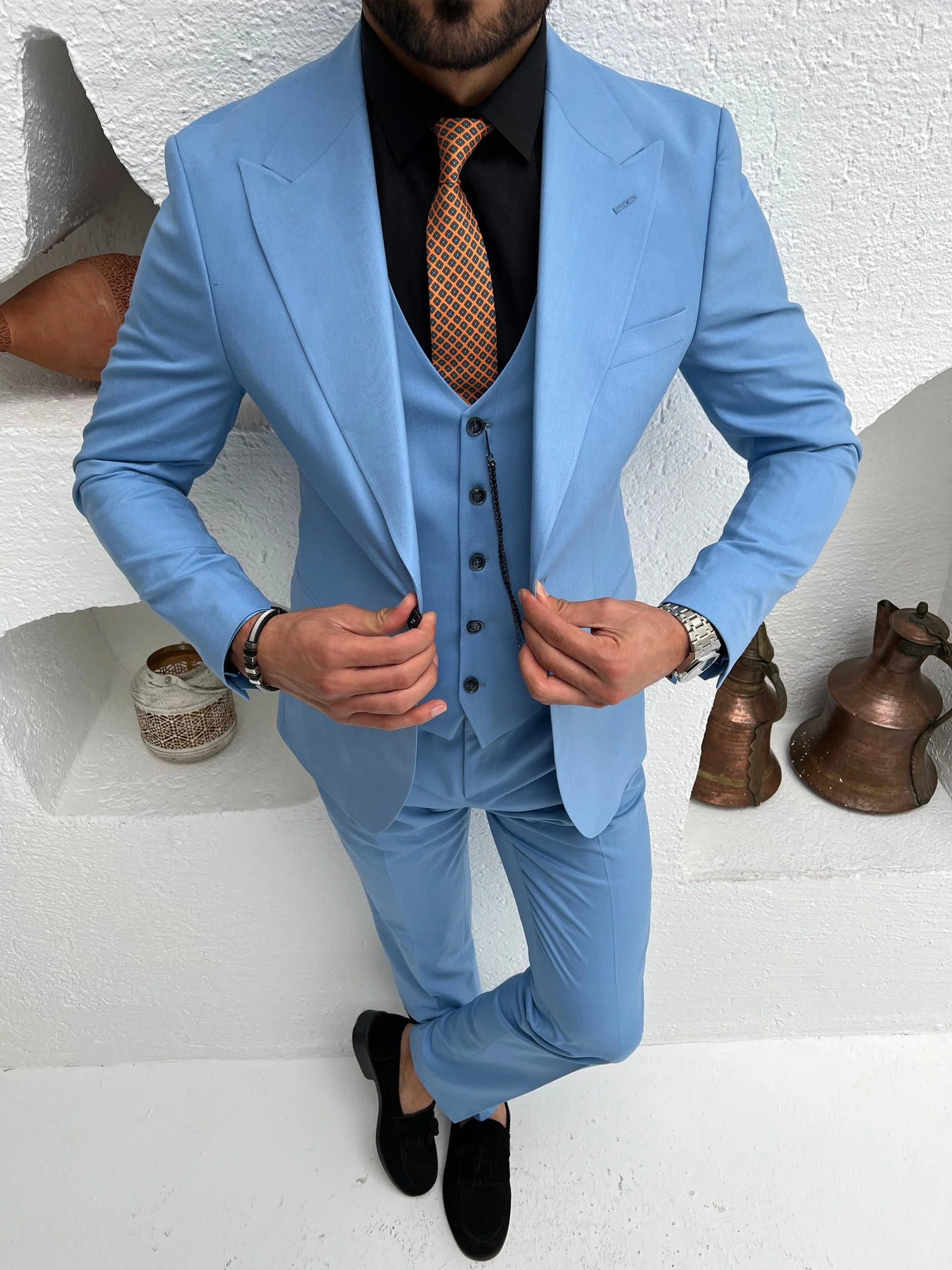 Men’s Formal Sky Blue 3-Piece Suit. - Image 14