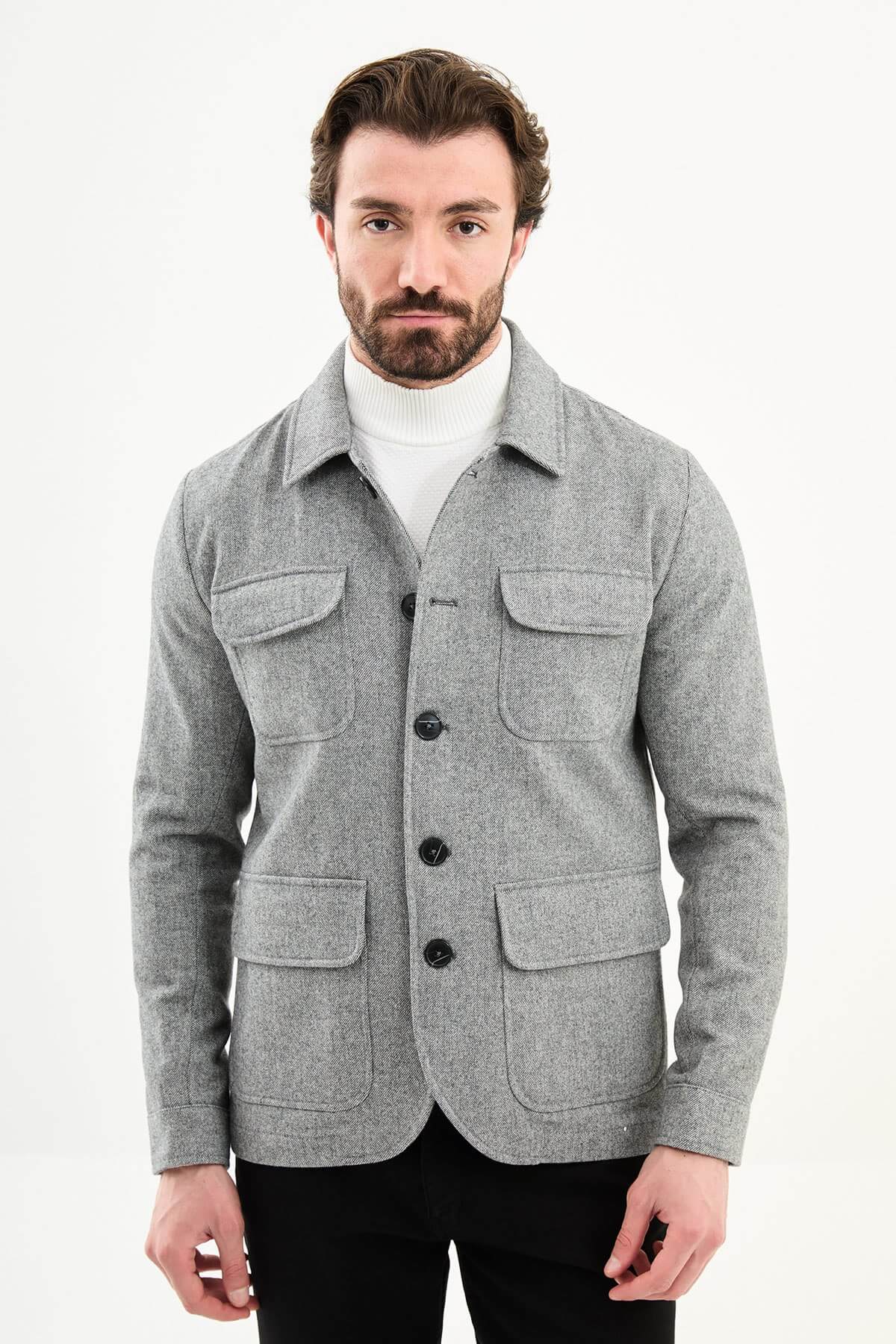 Men’s Gray Wool Blend Utility Jacket