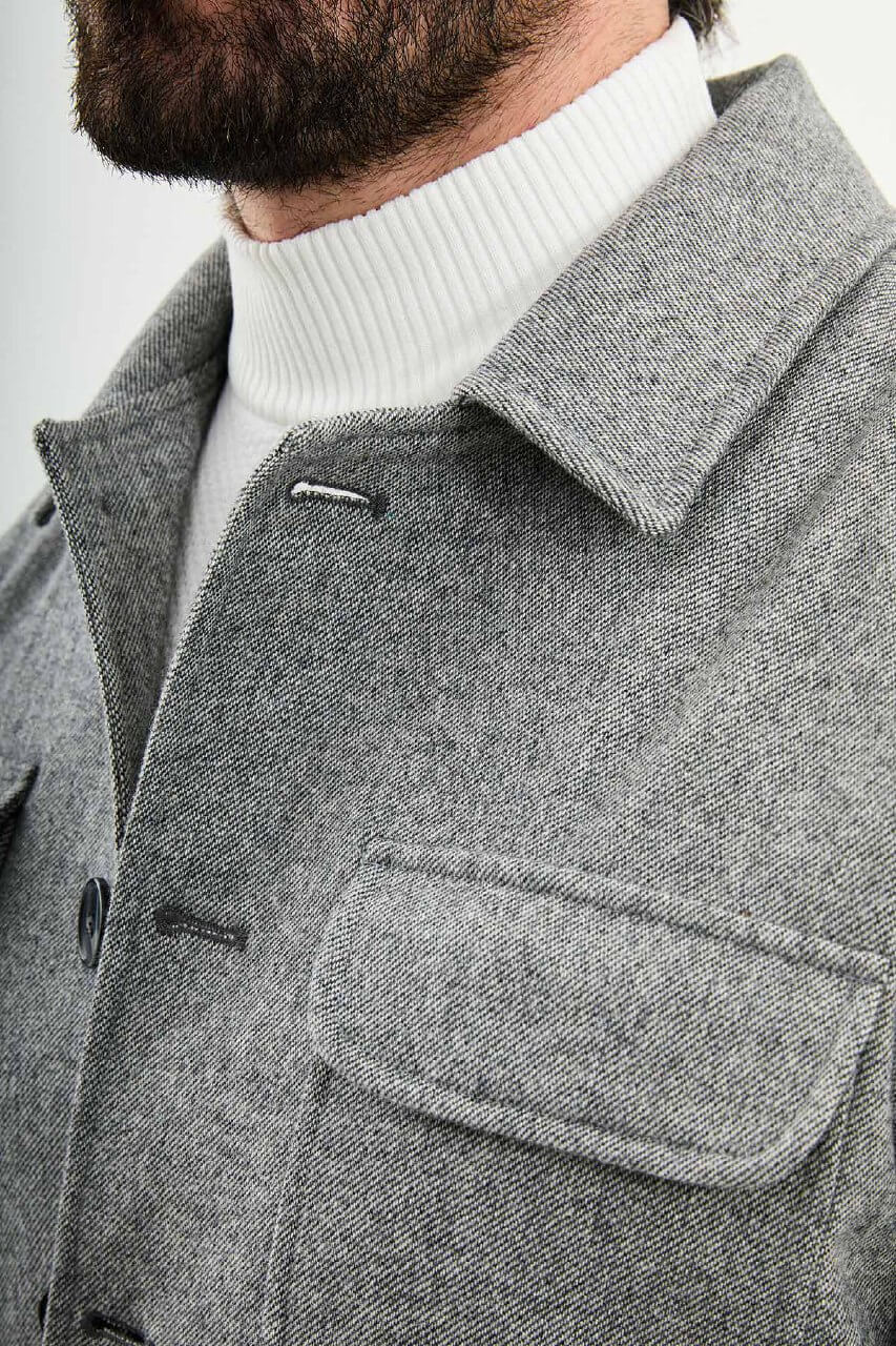 Men’s Gray Wool Blend Utility Jacket - Image 3