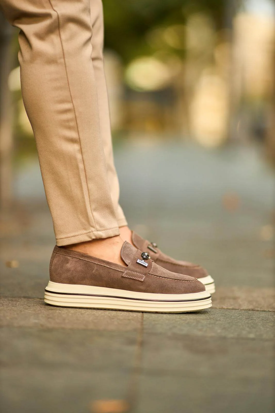 Men’s Grey Suede Leather Buckle Loafers. - Image 4