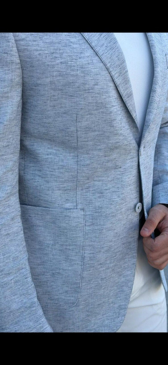 Men’s Indigo Blue Linen Blend Blazer. - Image 4