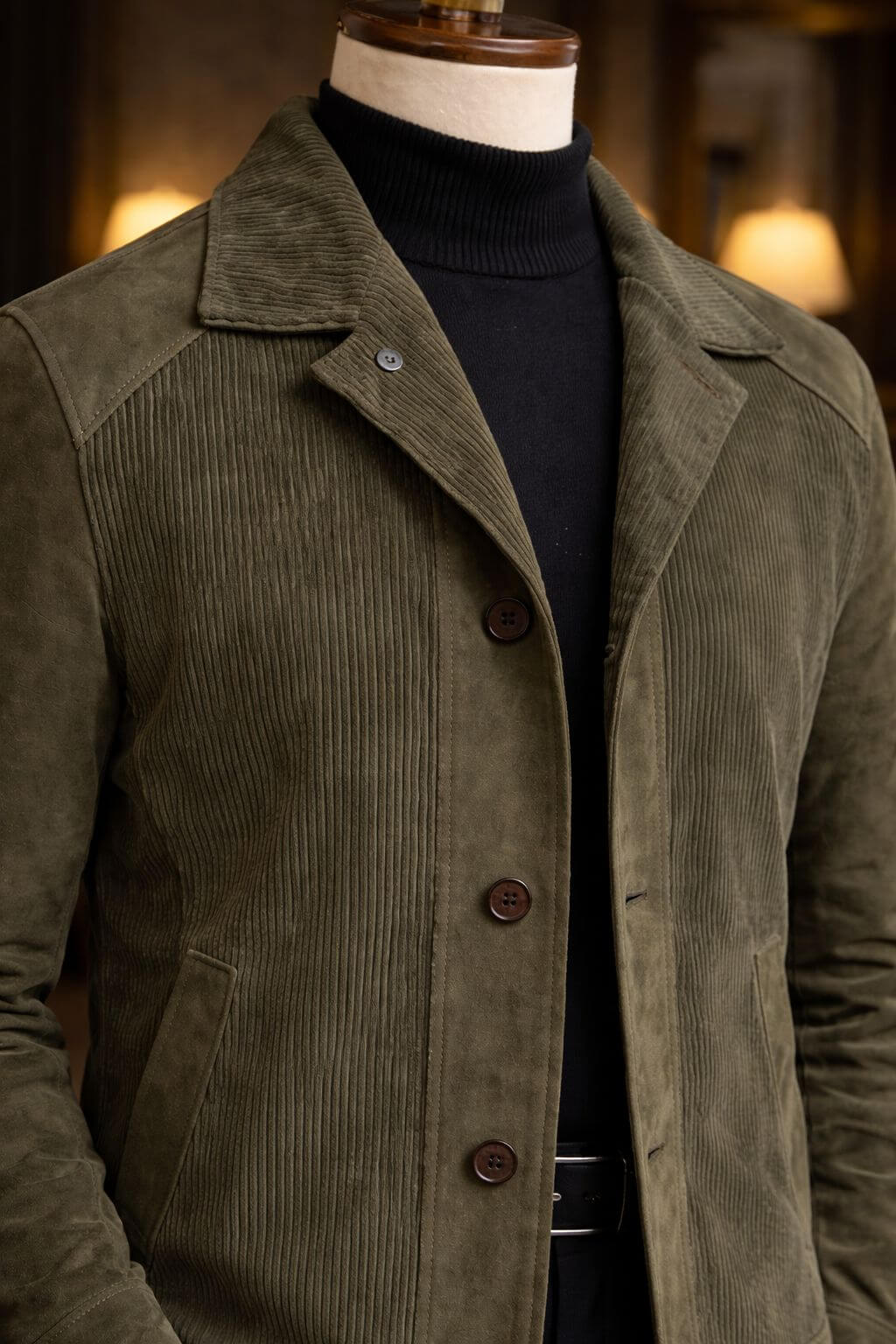 Men’s Khaki Lambskin Suede Corduroy Leather Jacket. - Image 2