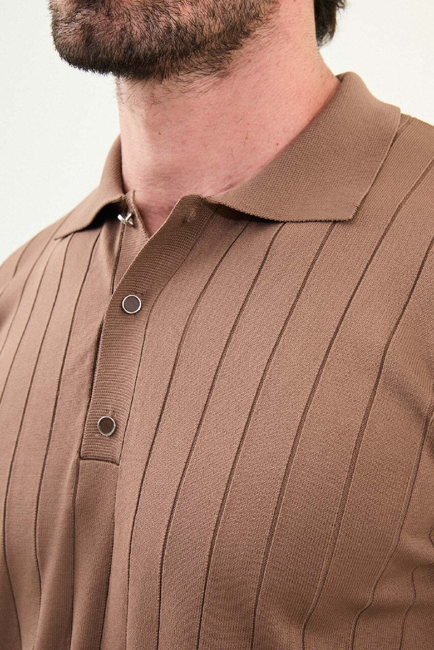 Men’s Light Brown Ribbed Polo Sweater. - Image 2