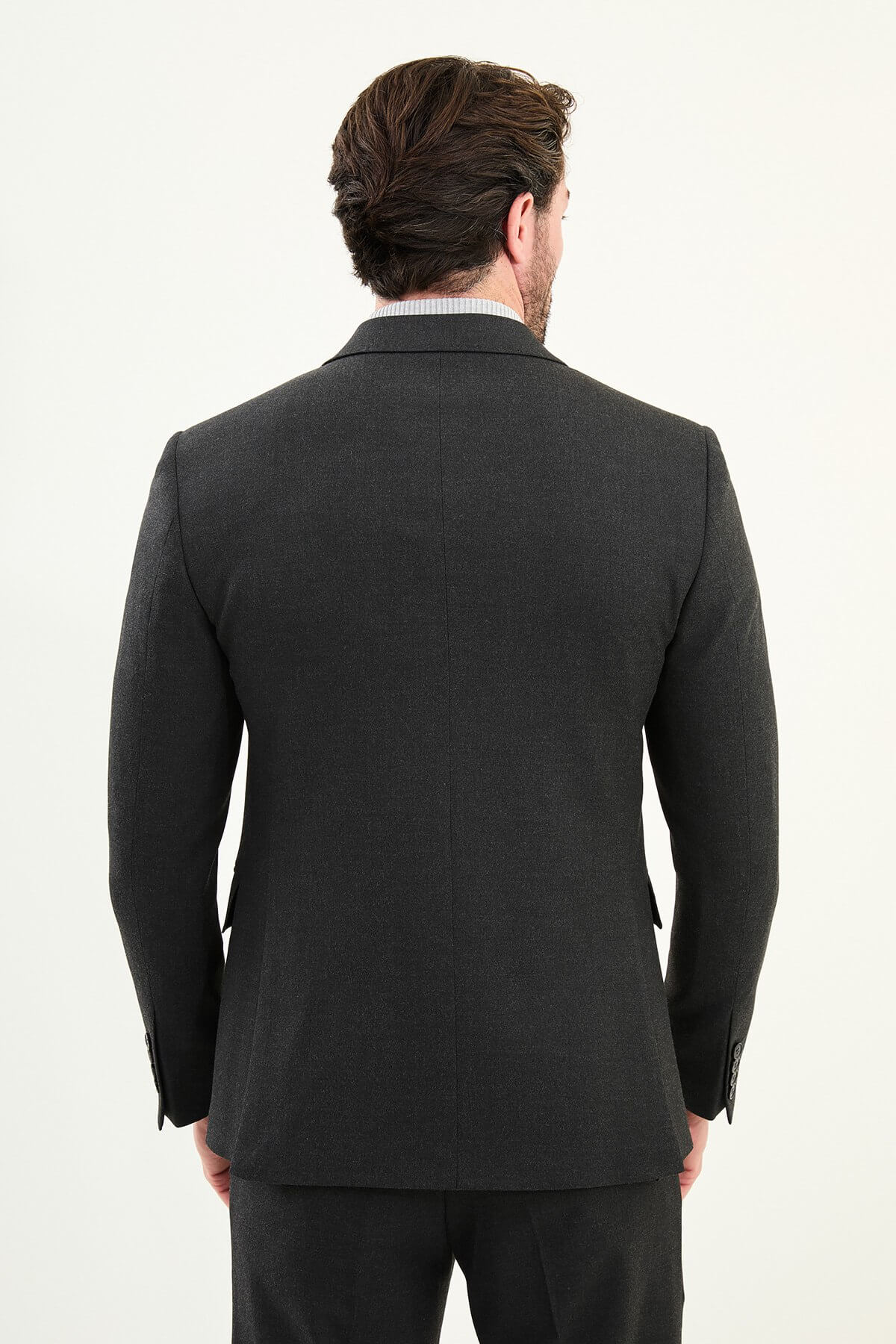 Men’s Matte Black Double-Breasted Wool-Blend Suit. - Image 3