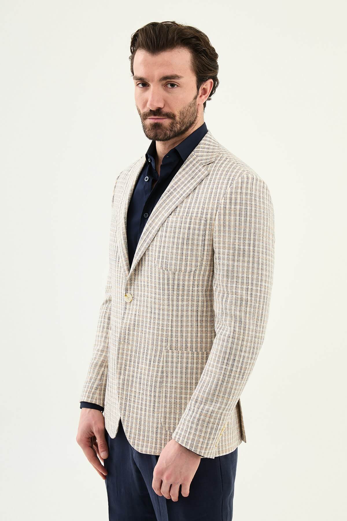 Men’s Navy Blue Cotton Linen Blazer - Image 4