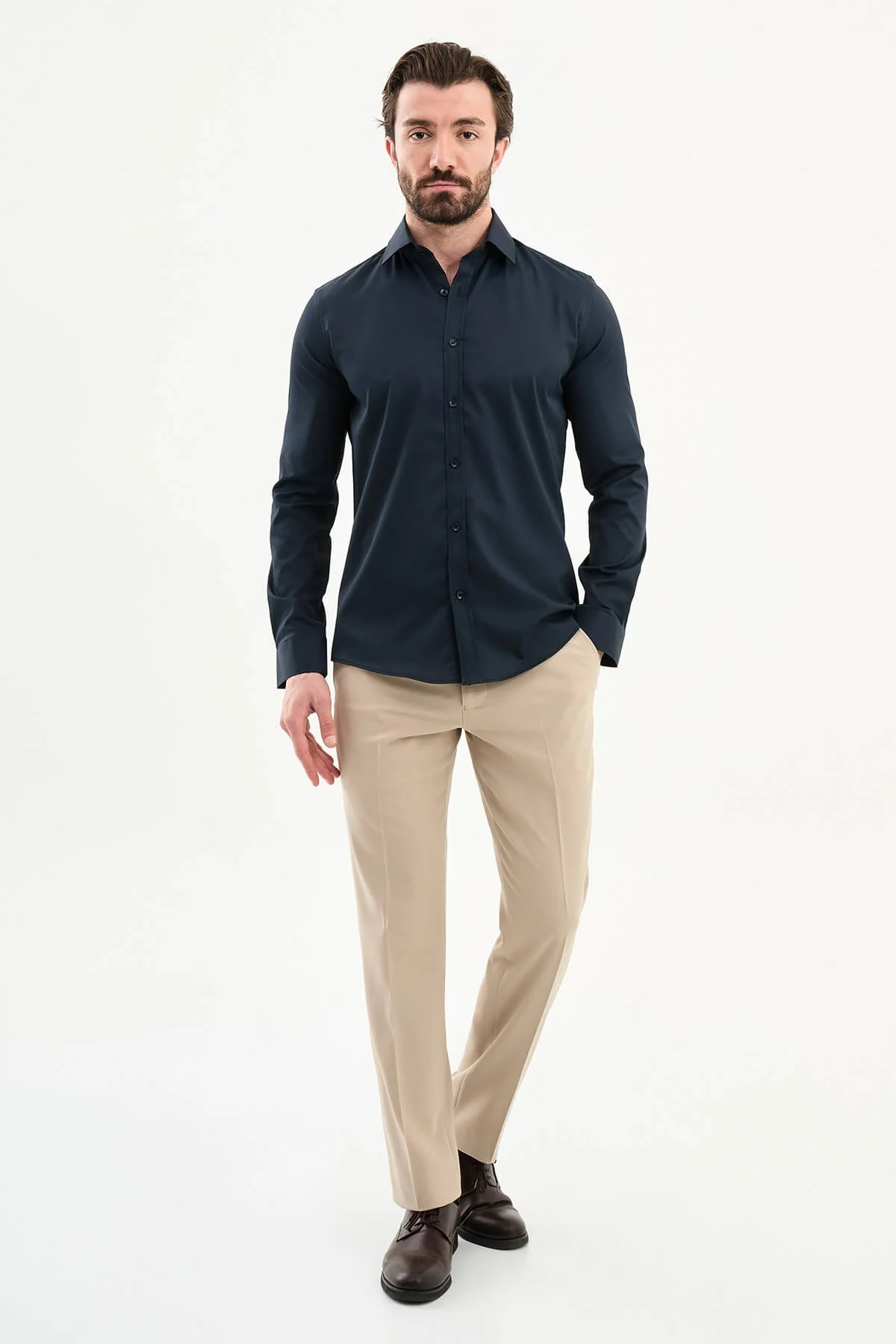 Men’s Navy Blue Long Sleeve Dress Shirt