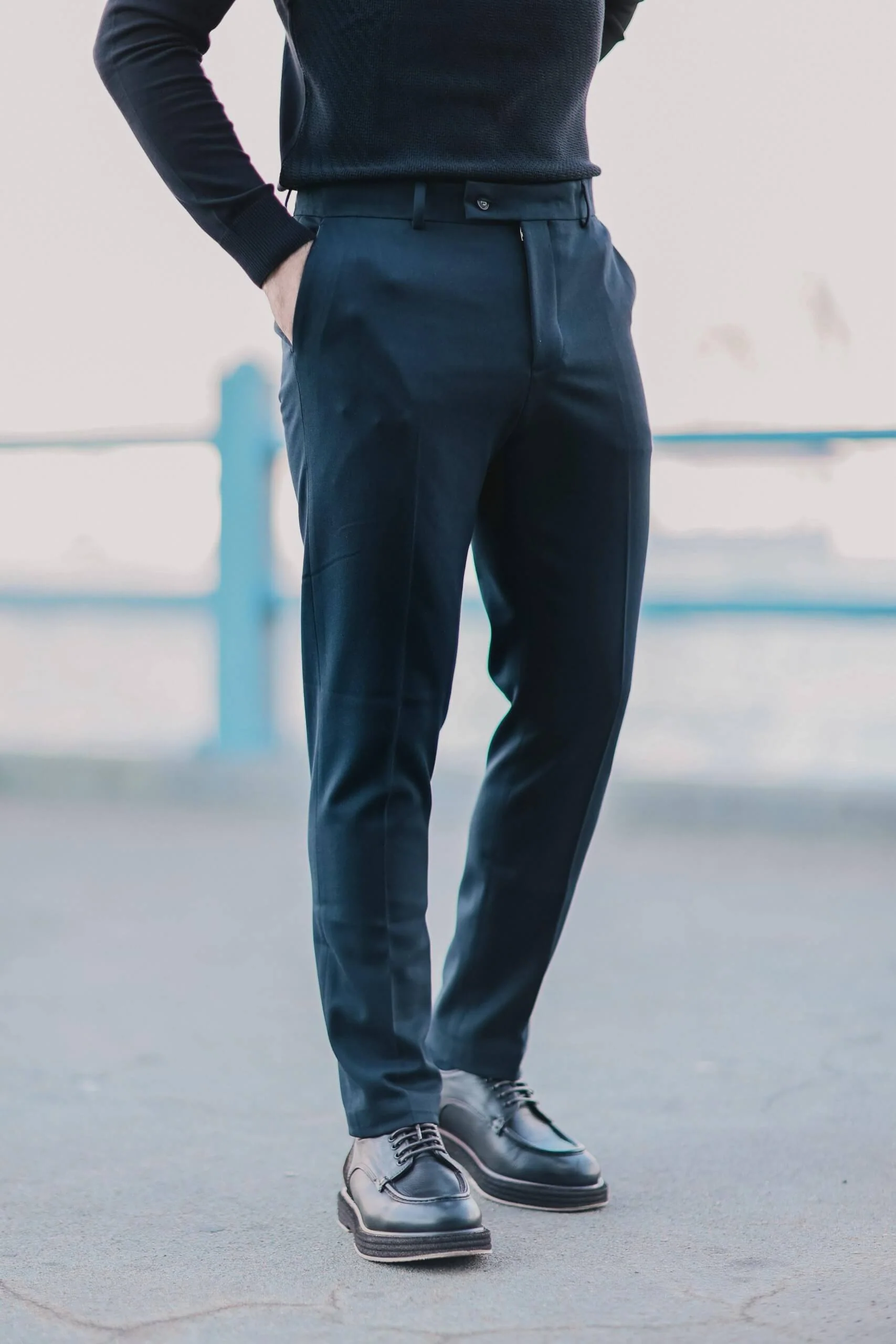 Men’s Navy Blue Slim-Fit Trousers. - Image 4