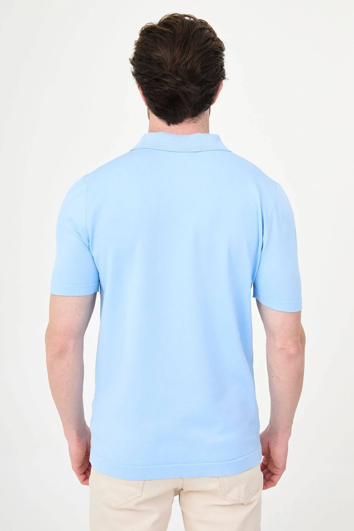 Men’s Sky Blue Slim Fit Knit Polo T-Shirt - Image 4