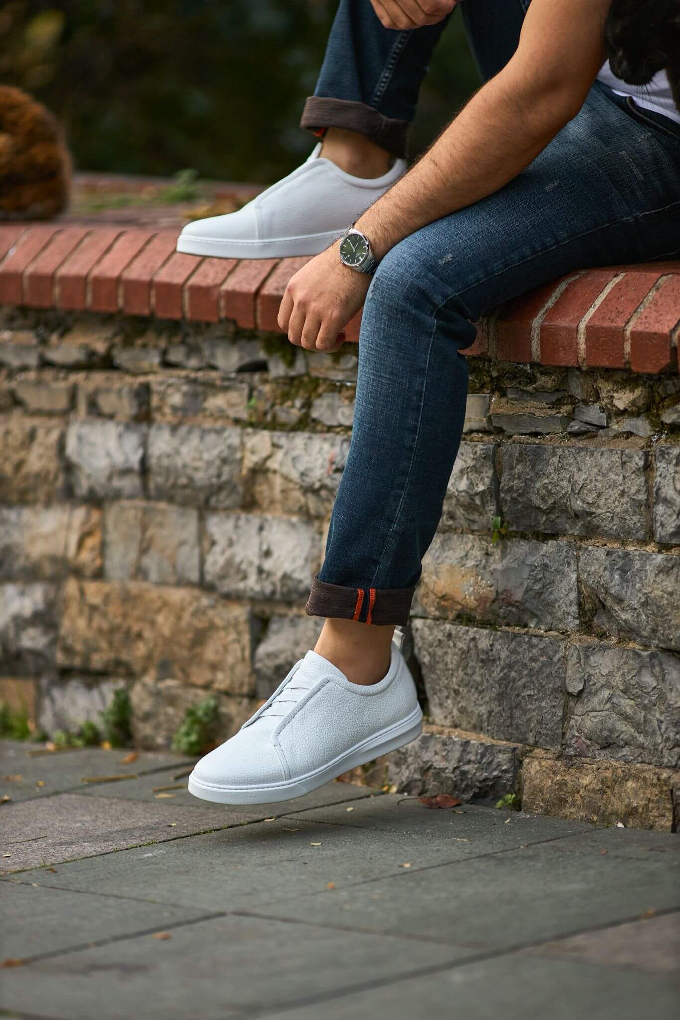 Men’s White Premium Leather Court Sneaker. - Image 2