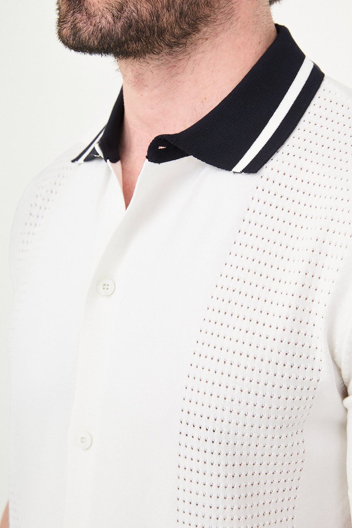 Men’s White Short Sleeve Knit Polo Shirt - Image 3