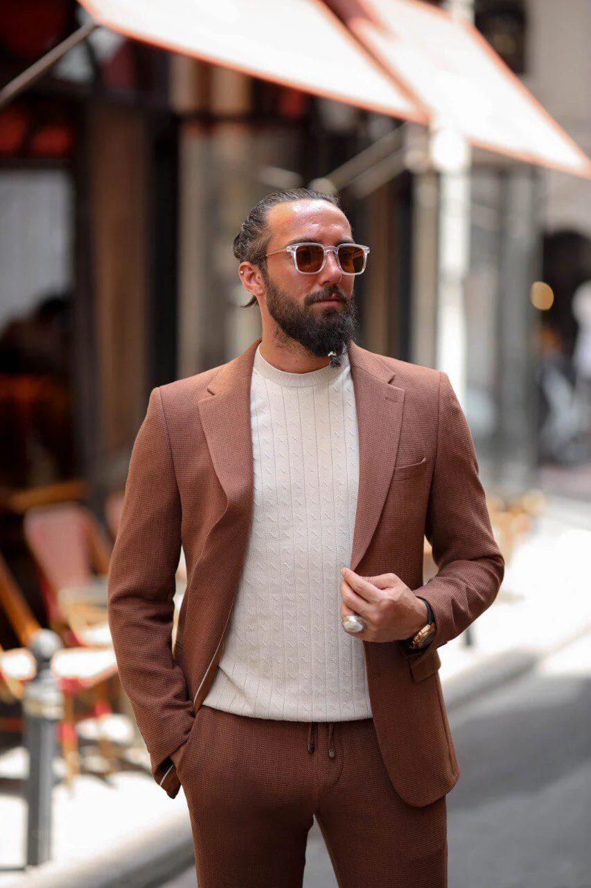 Marrakech Tile Brown Seersucker Sport-Cut Suit. - Image 3