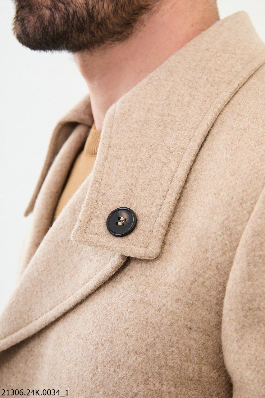 Men's Beige Asymmetrical Button Winter Coat - Image 3
