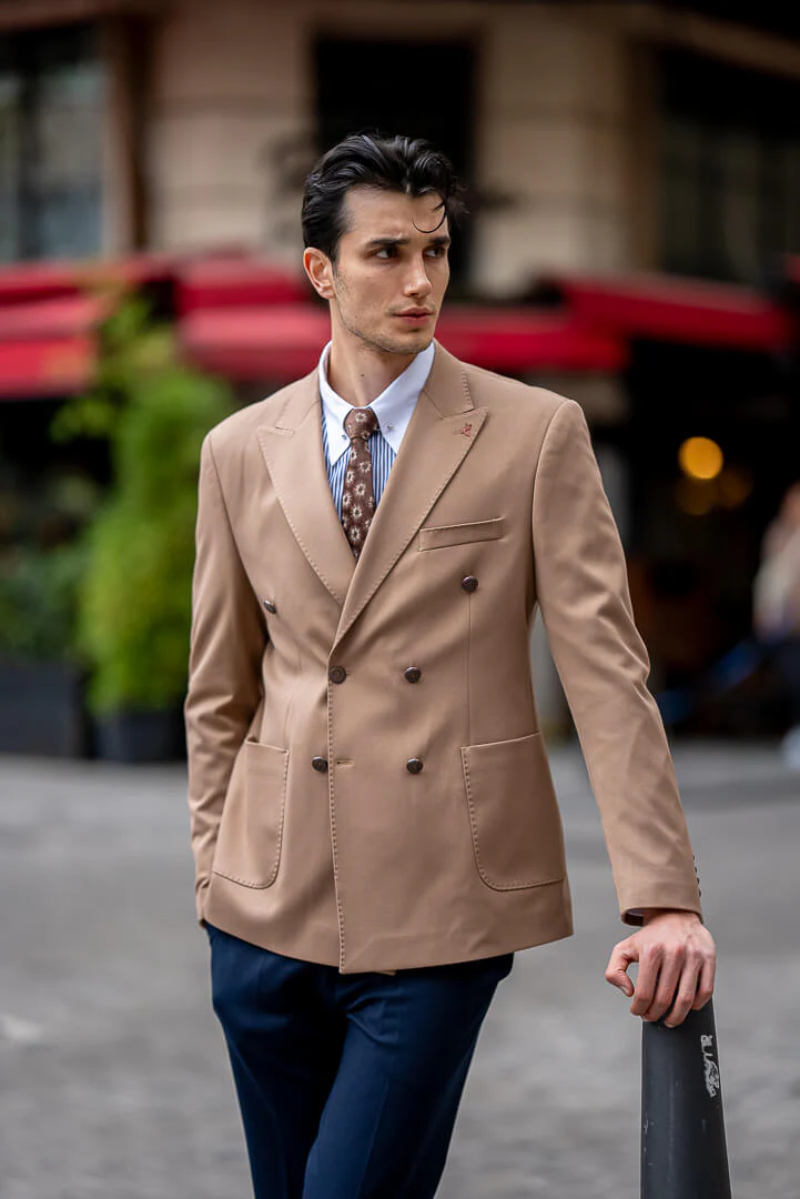 Men's Beige Double-Breasted Blazer. - Image 4