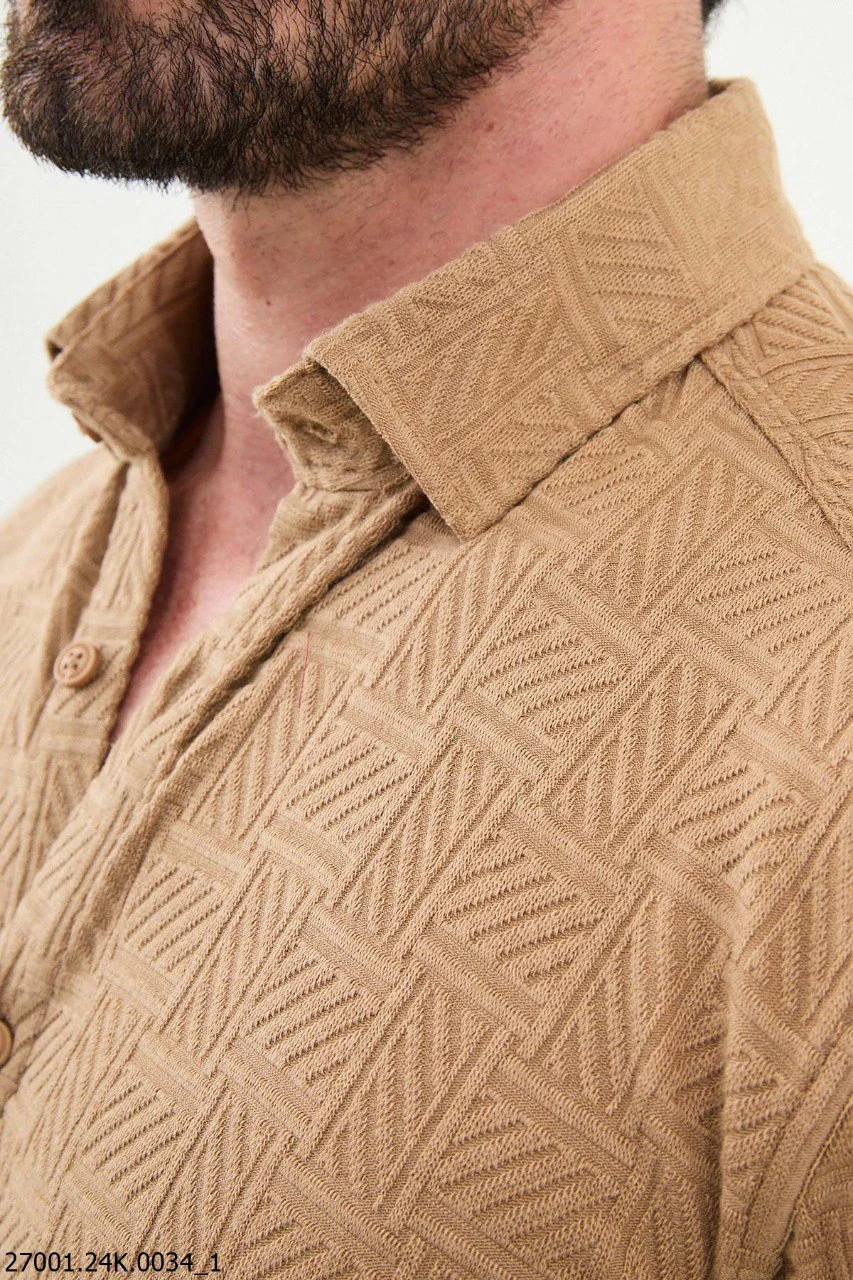 Men's Beige Textured Shirt - Image 2