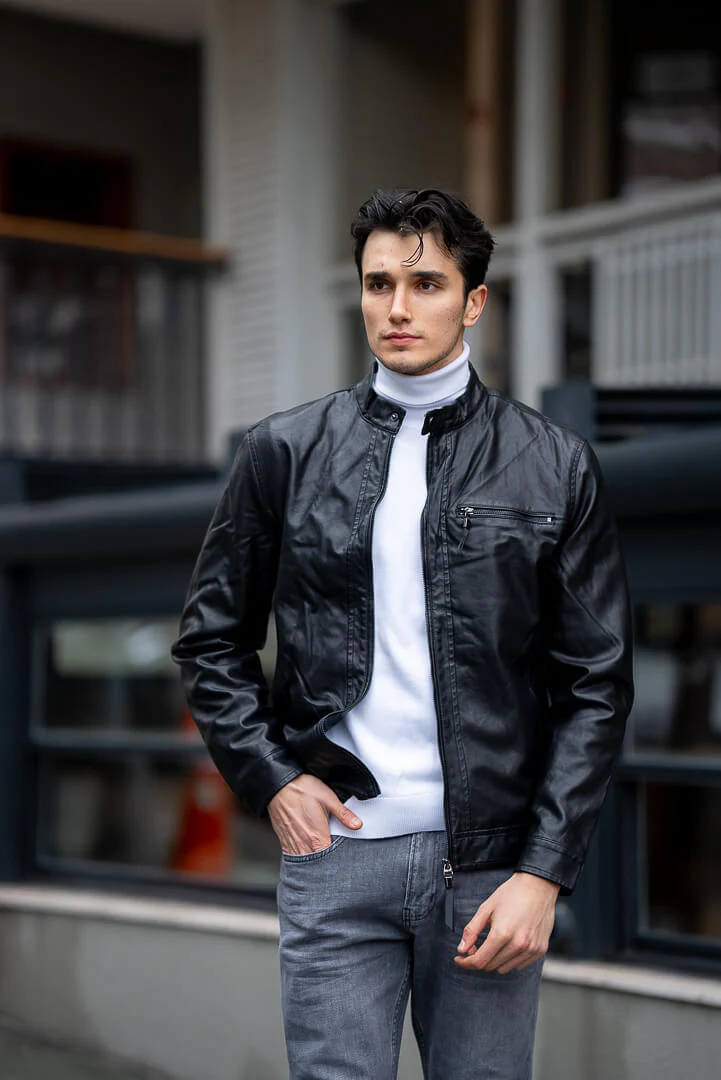 Men's Black Genuine Leather Jacket. - Image 2