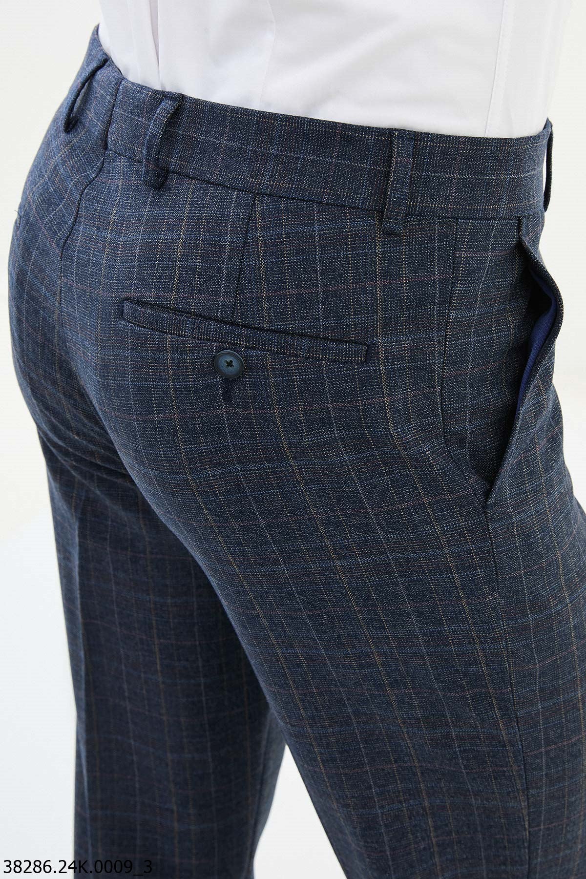 Men's Blue Checkered Formal Trousers. - Image 3
