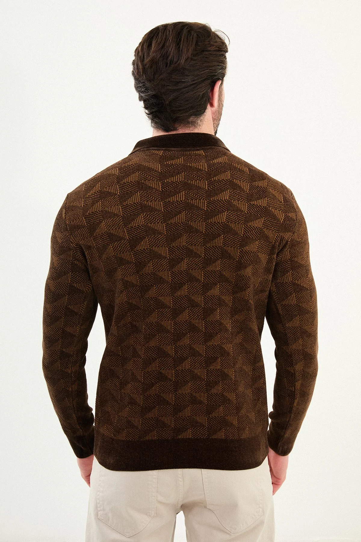 Men's Brown Patterned Slim Fit Knitwear Sweater. - Image 3