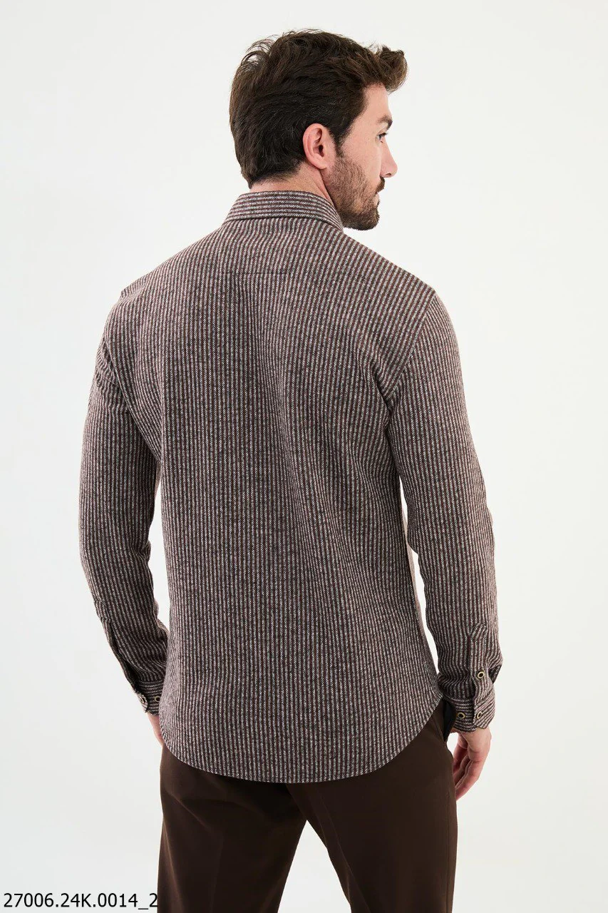 Men's Brown Striped Shirt. - Image 3