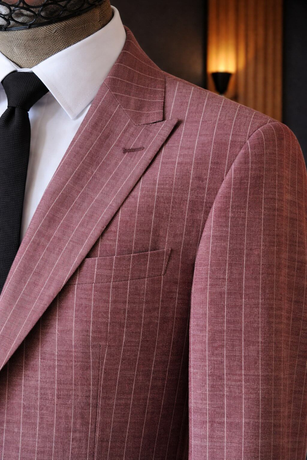 Men's Burgundy Pinstripe Slim Fit Suit. - Image 3