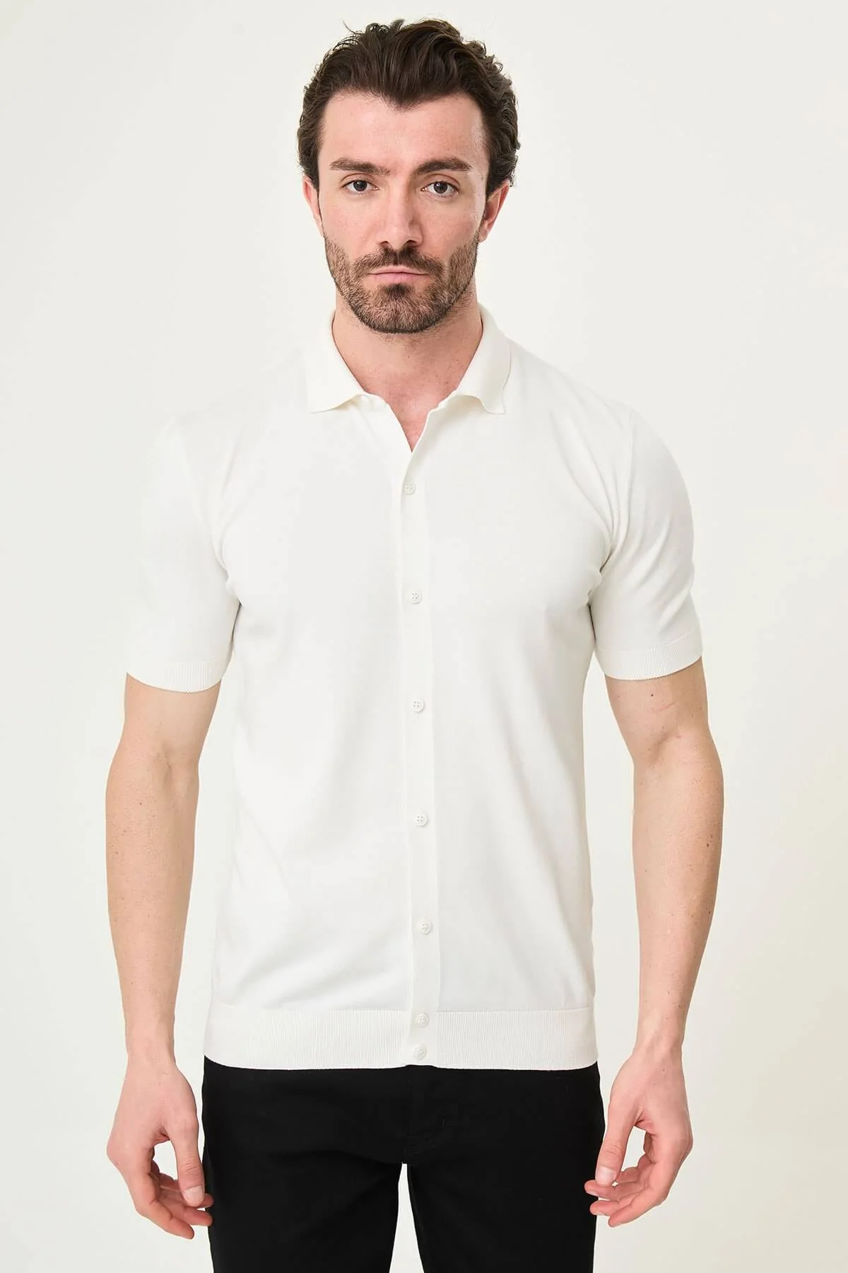Men's Ecru Summer Knitwear Shirt.