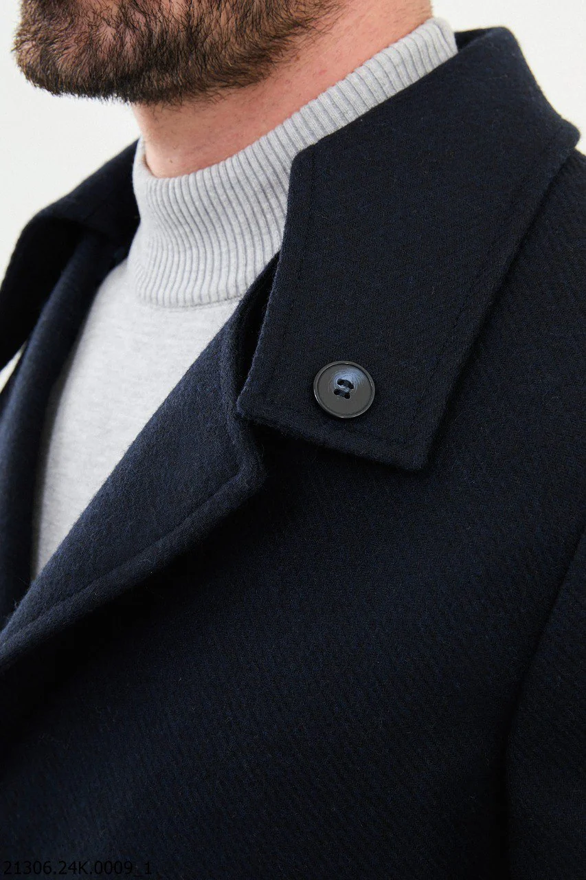 Men's Navy Asymmetrical Button Winter Coat - Image 3