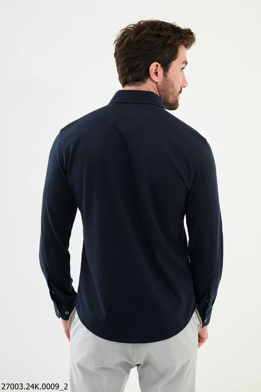 Men's Navy Blue Textured Shirt. - Image 3