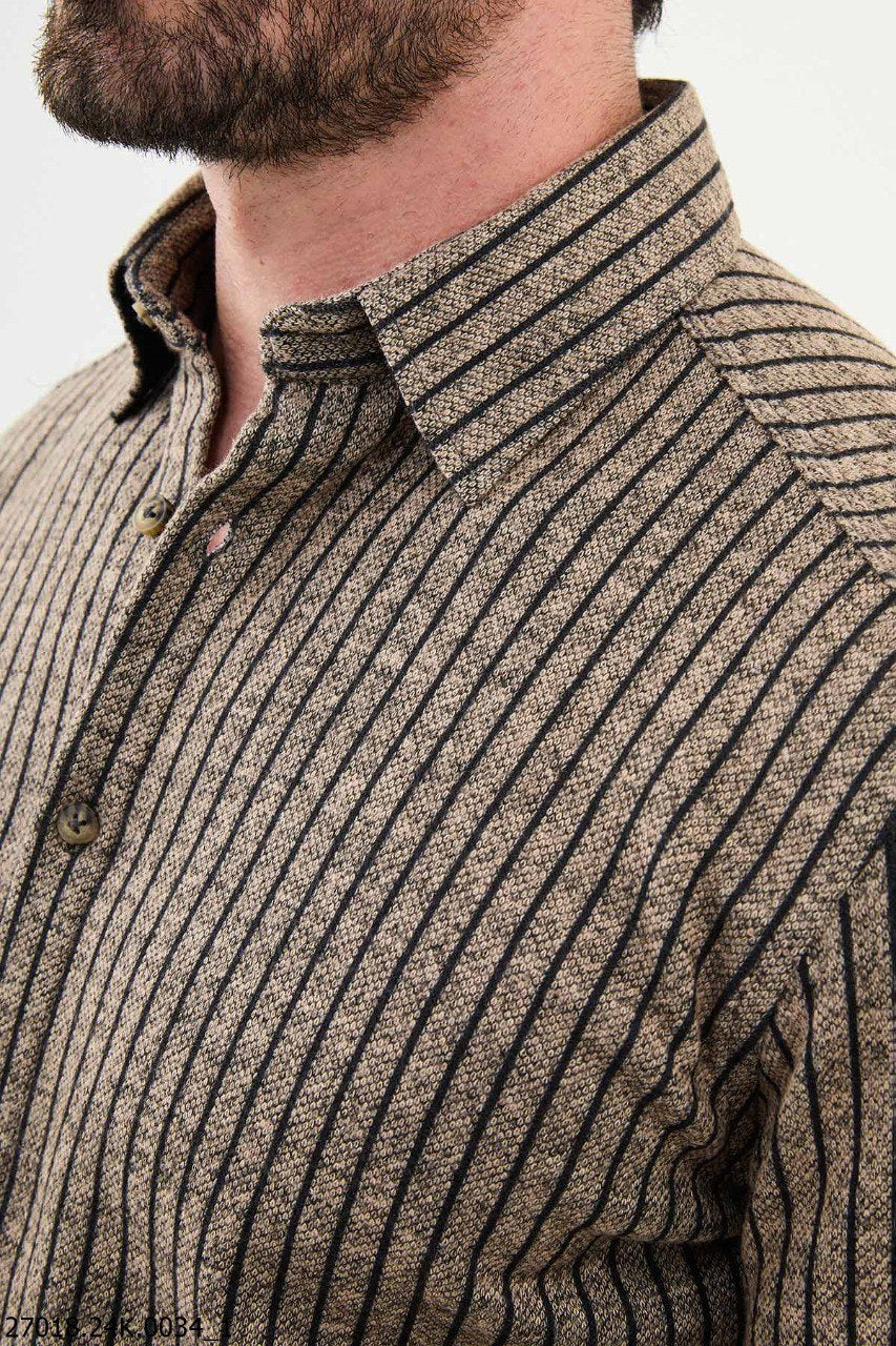 Men's Vizon Brown Textured Long-Sleeve Shirt. - Image 2