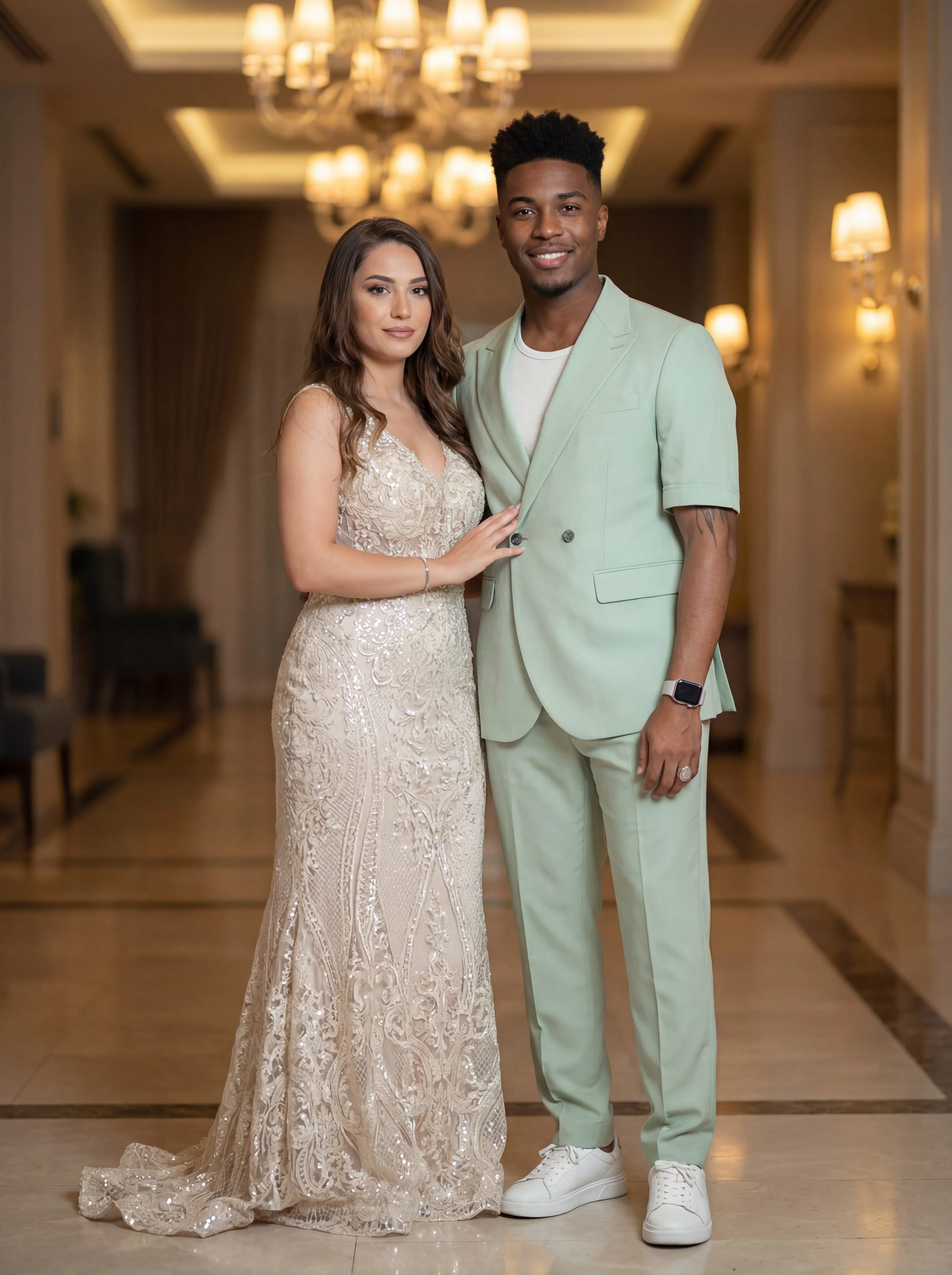 Mint Green Short Sleeve Slim Fit Prom Suit.