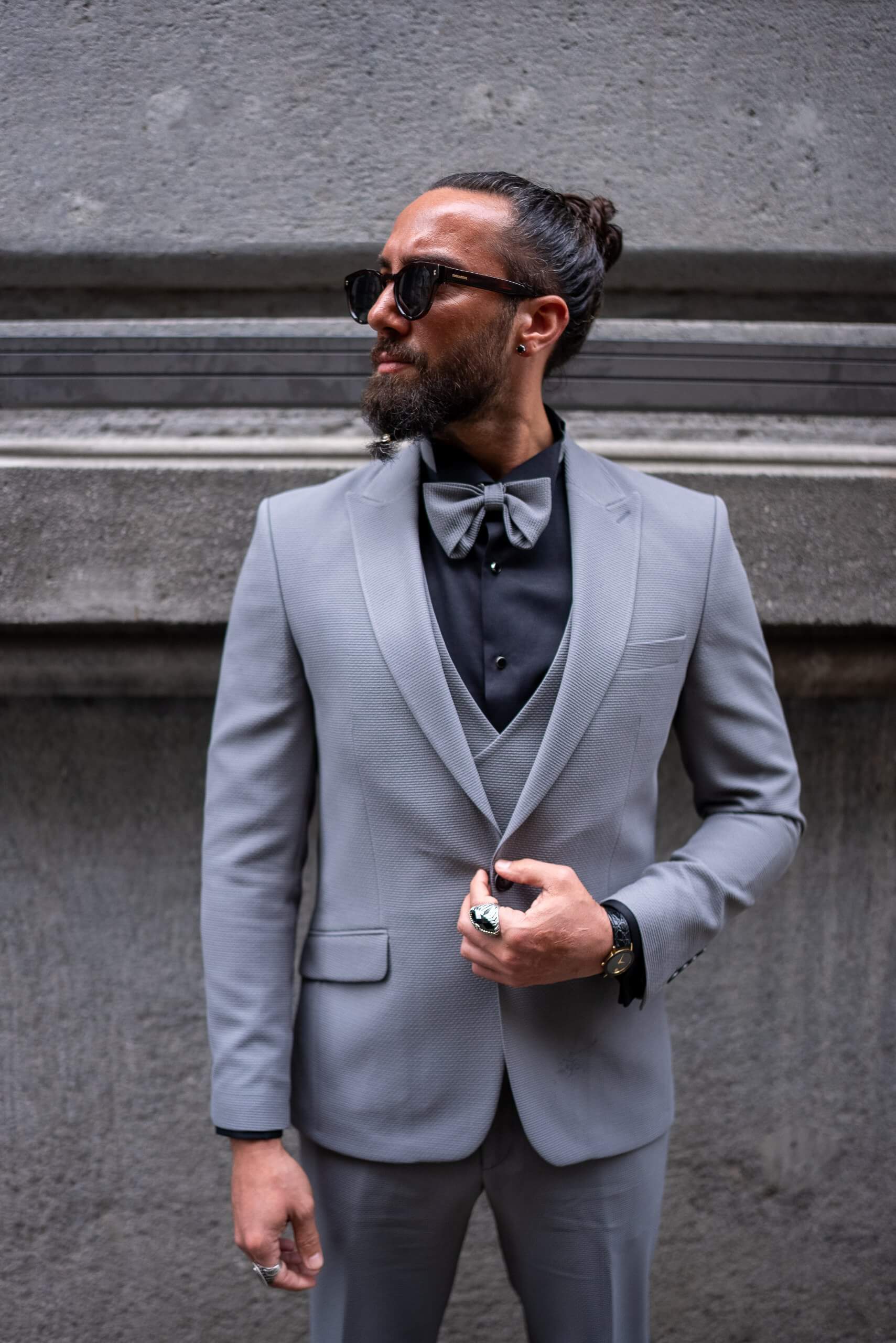 Monaco Single Collar Gray Groom Suit - Image 3