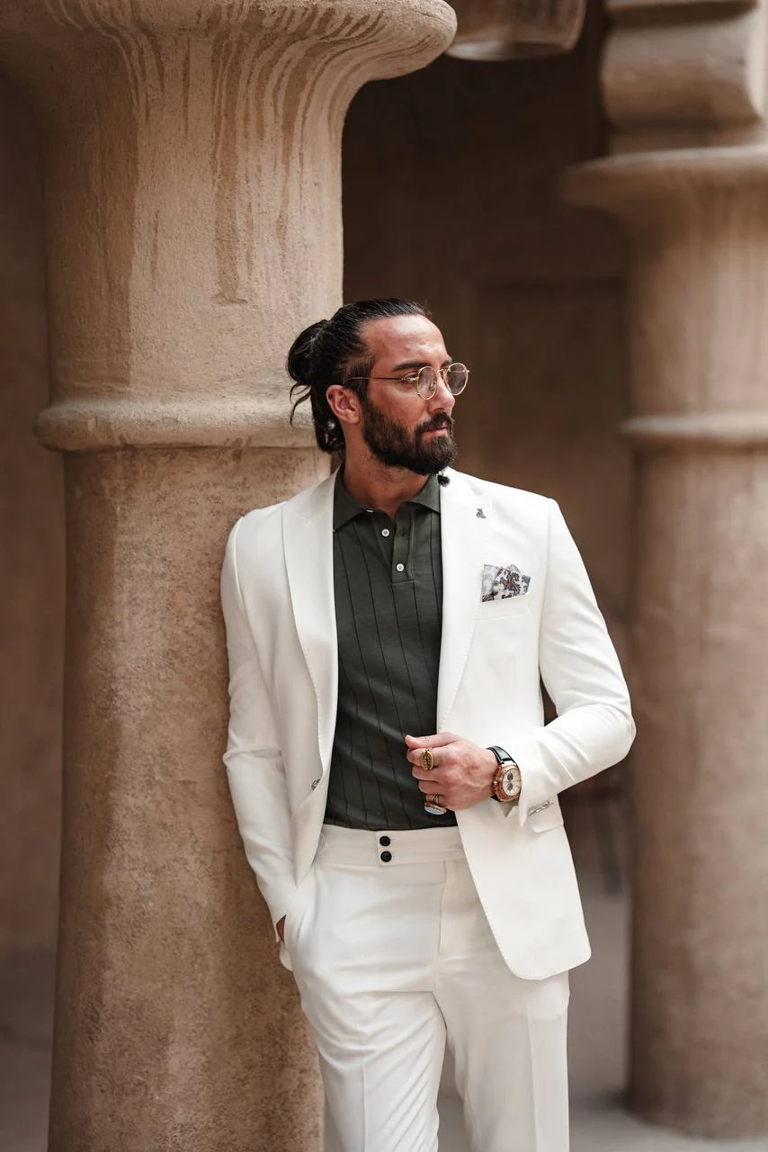 Monaco White Mono-Collar Summer Suit. - Image 3