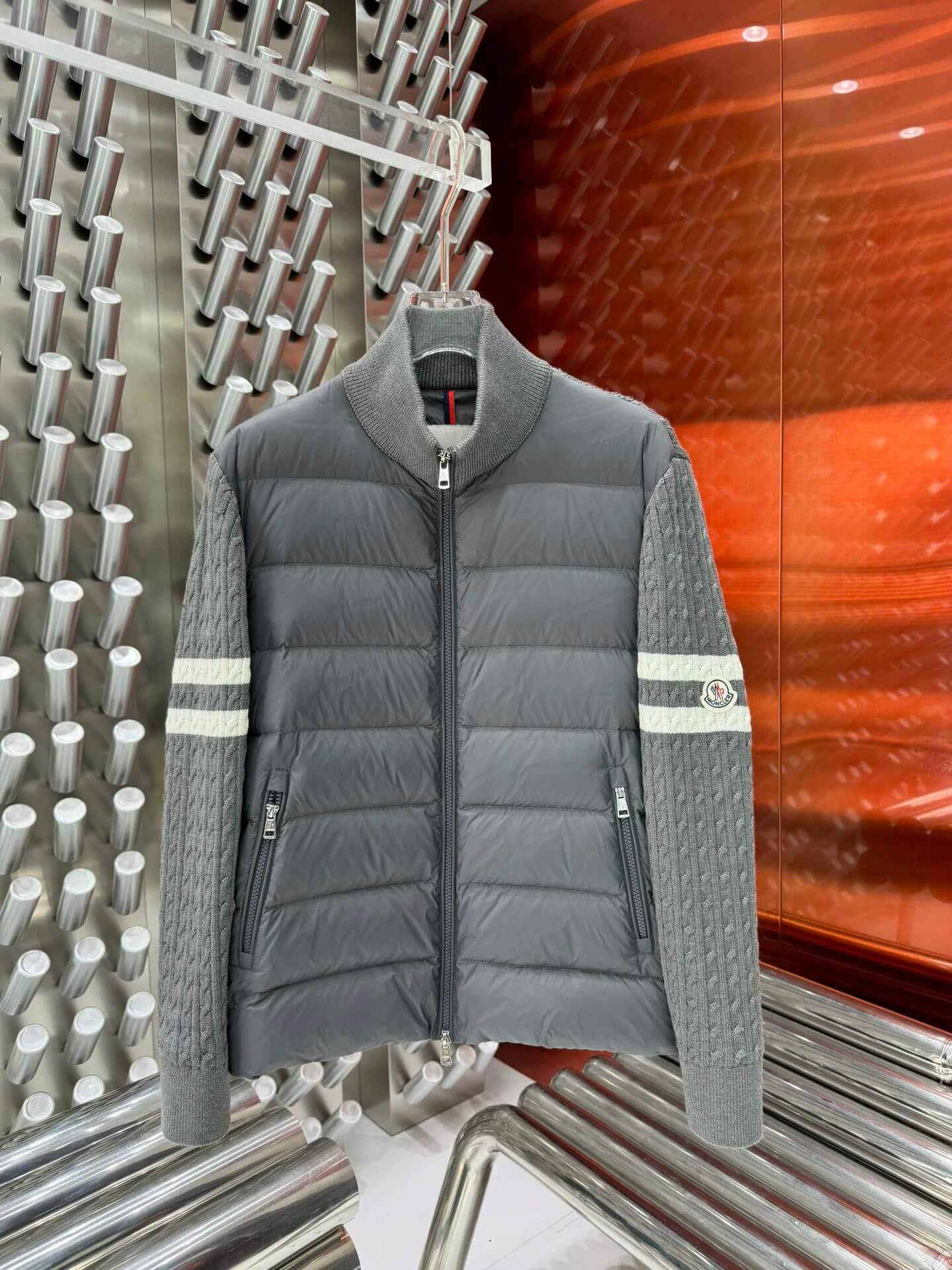 Moncler Knit-Sleeve Charcoal Grey Down Jacket - Image 10