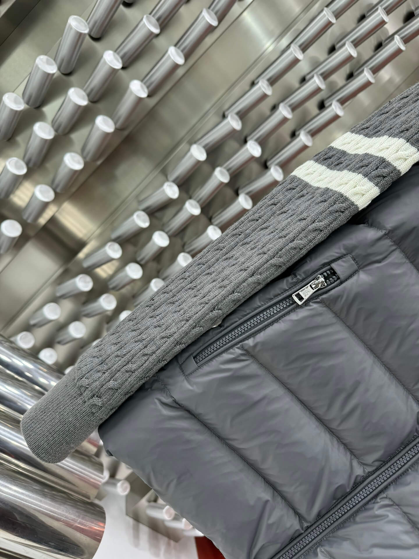 Moncler Knit-Sleeve Charcoal Grey Down Jacket - Image 5