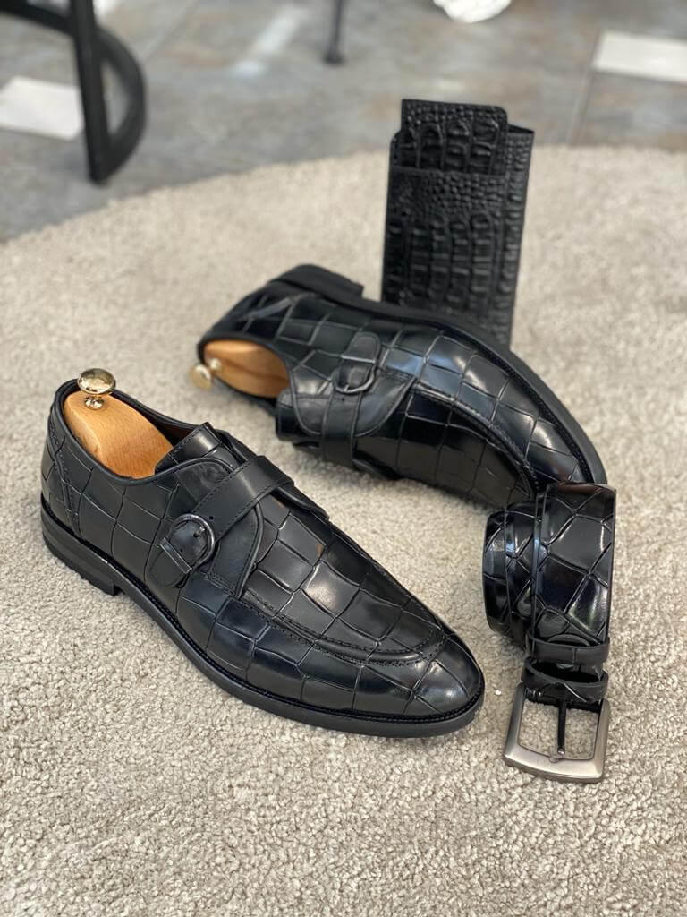 Men's Naval Black Single Buckle Leather Shoes. - Image 3