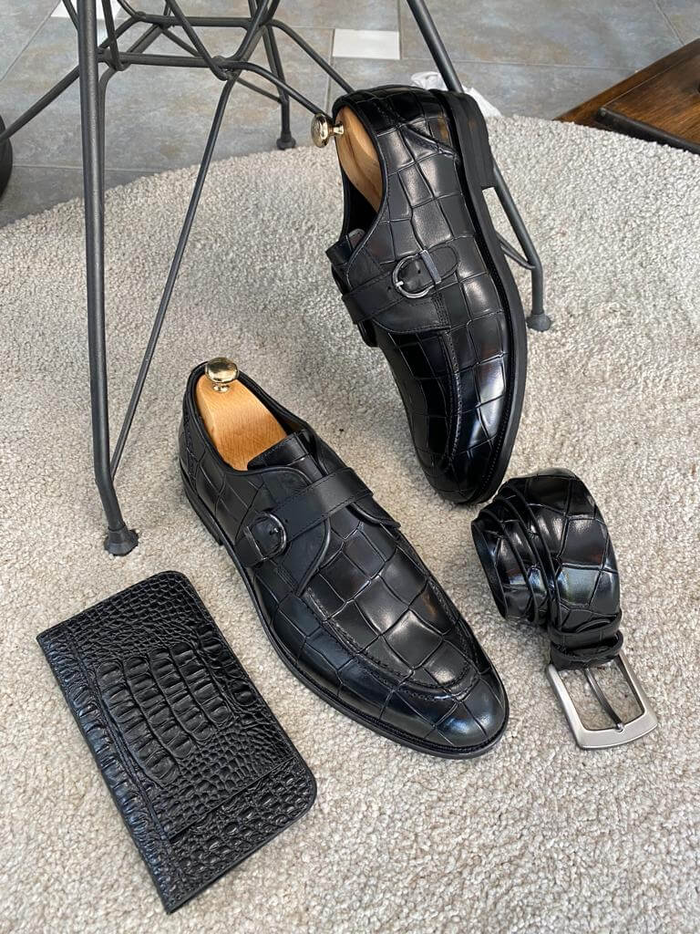 Men's Naval Black Single Buckle Leather Shoes. - Image 4
