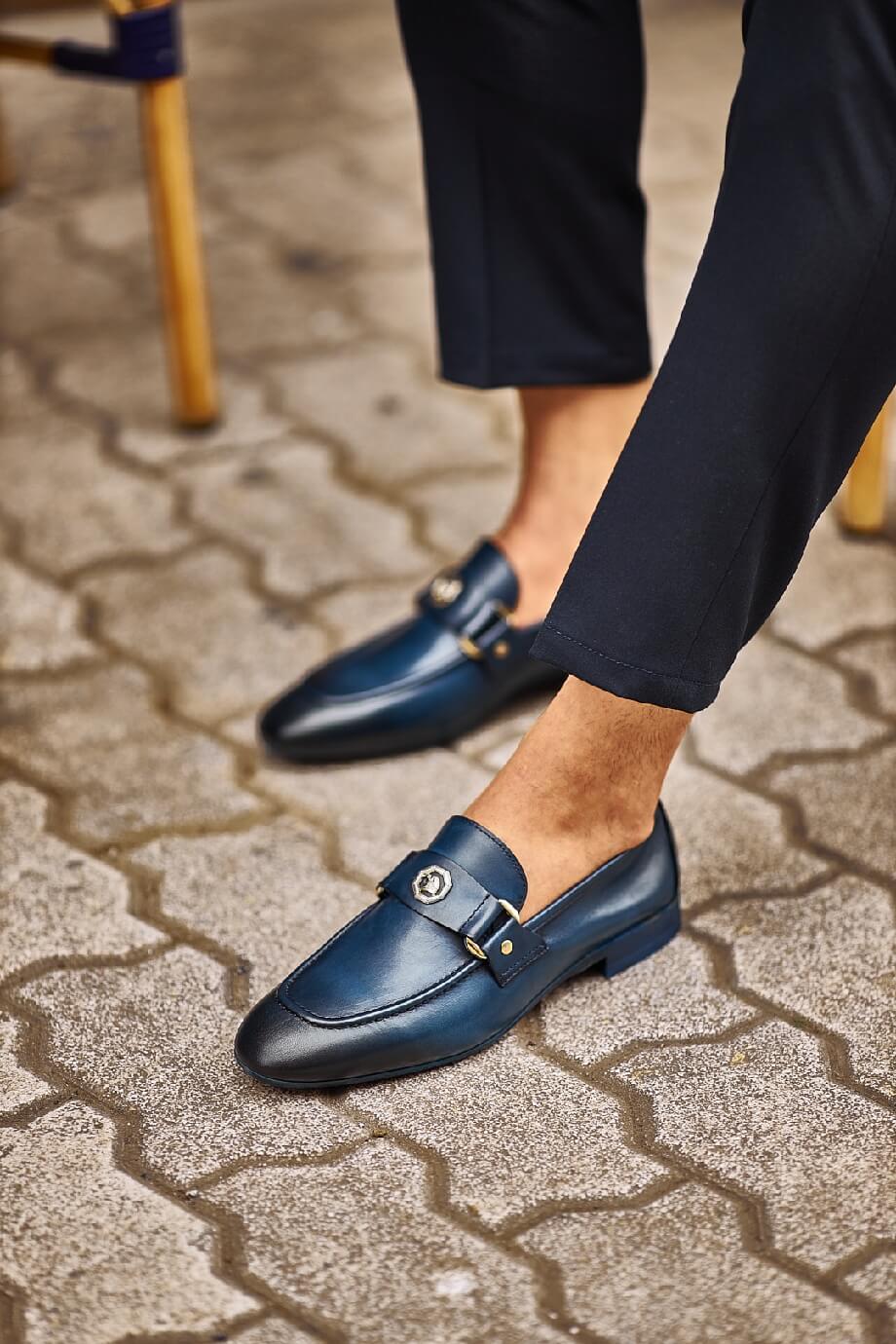 Navy Blue Buckled Loafers - Image 3