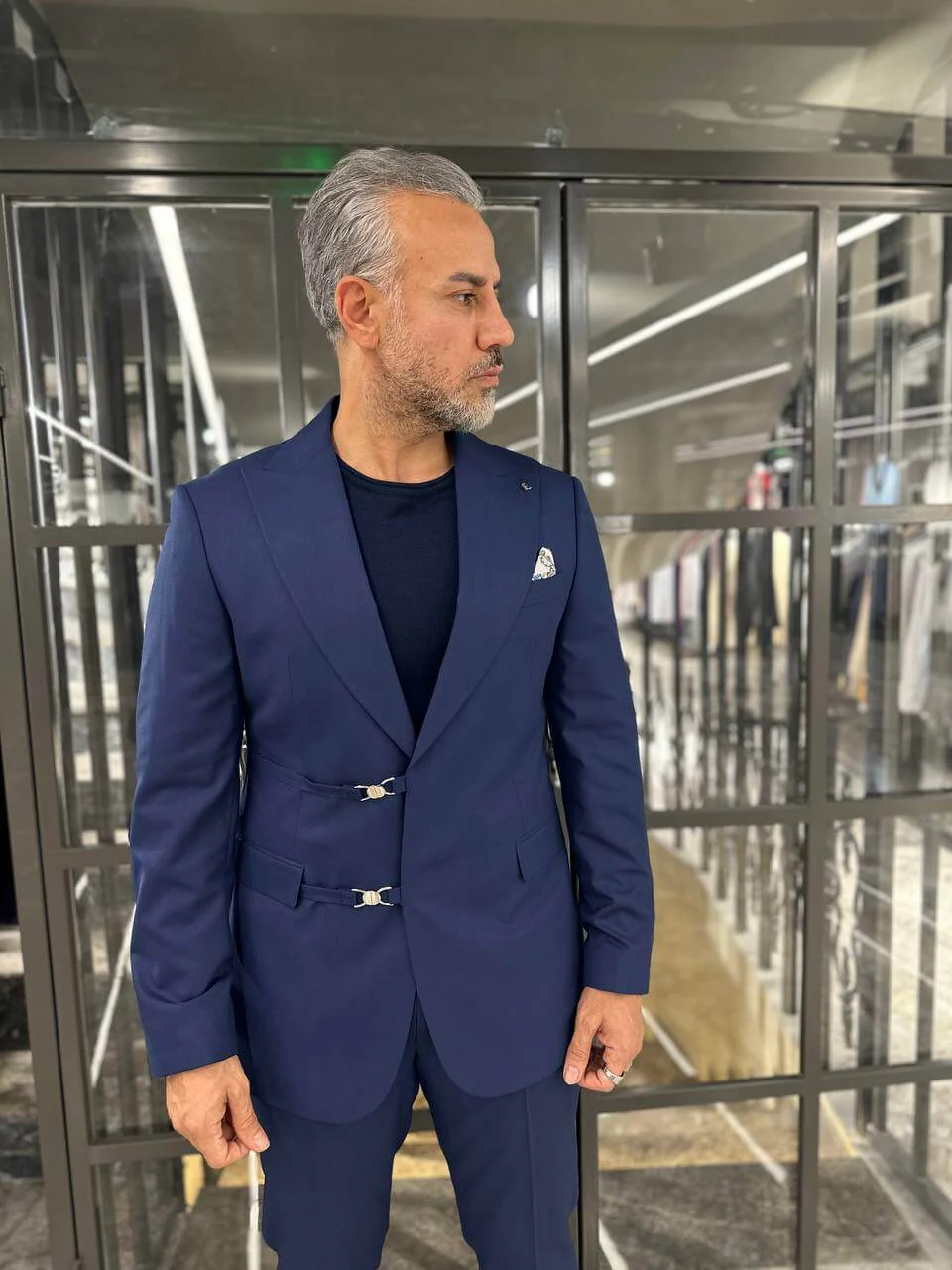 Navy Blue Button Suit - Image 4