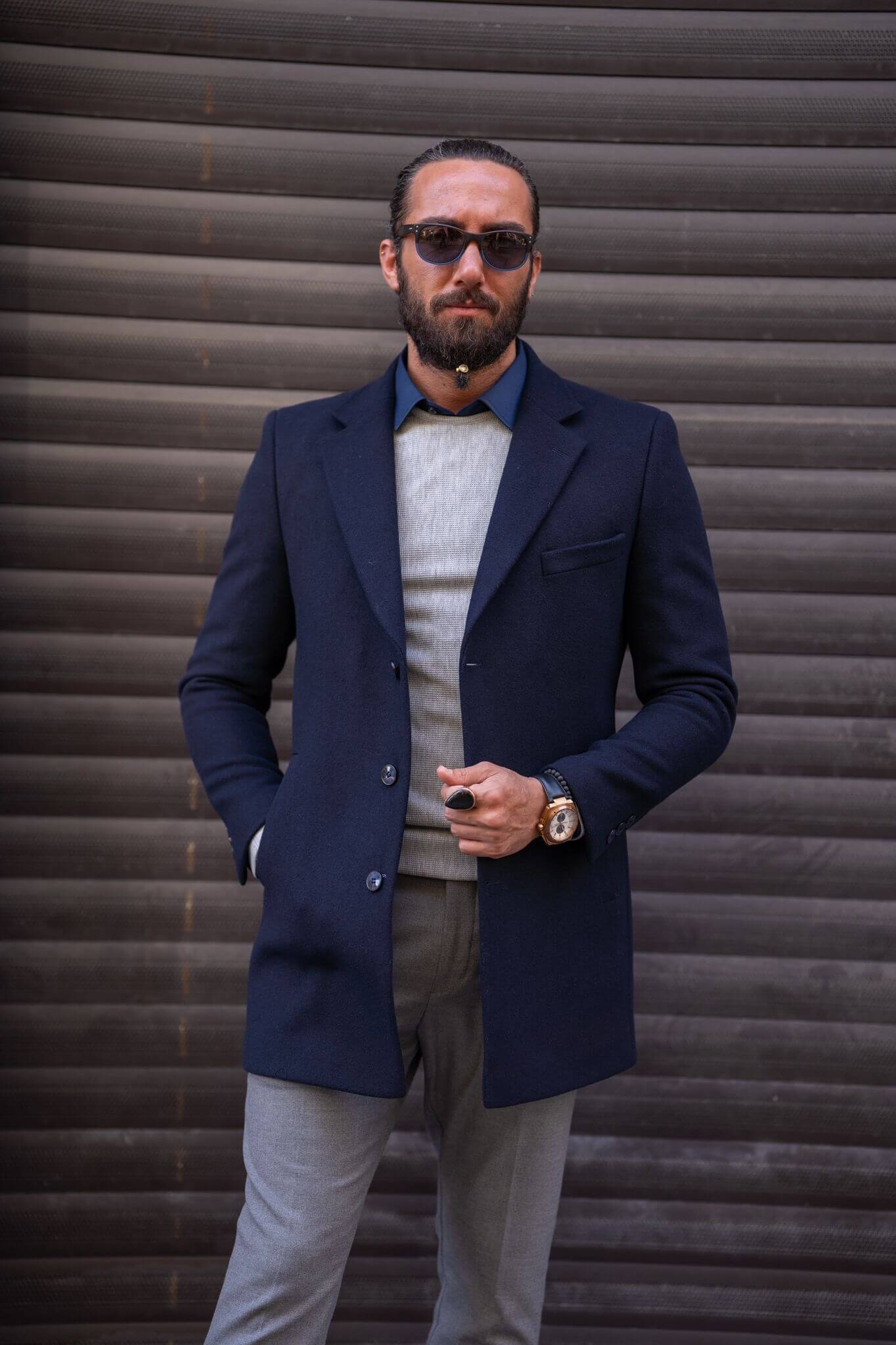 Navy Blue Cashmere Coat - Image 3