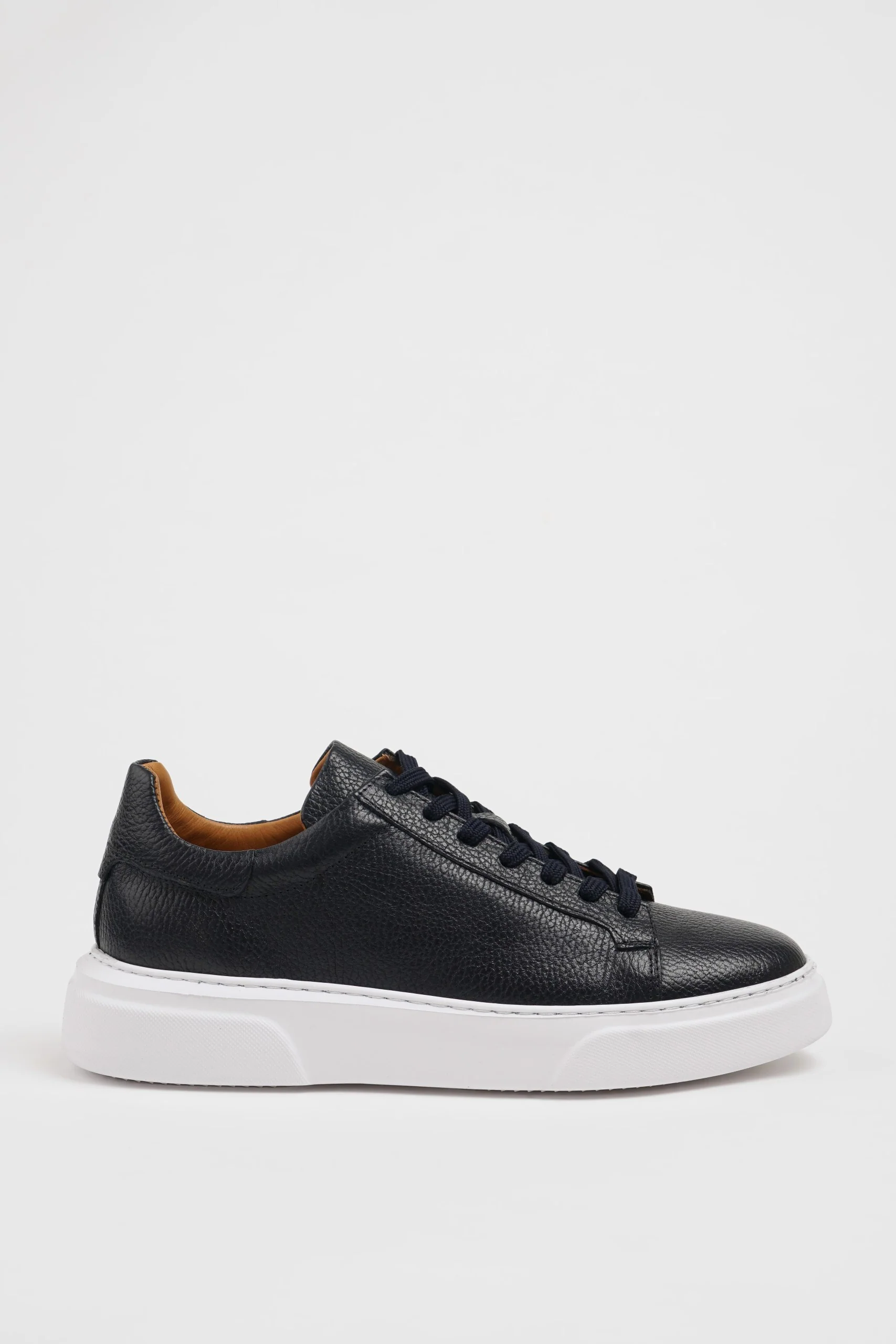 Navy Blue Leather Sneakers with Pool Sole. - Image 4