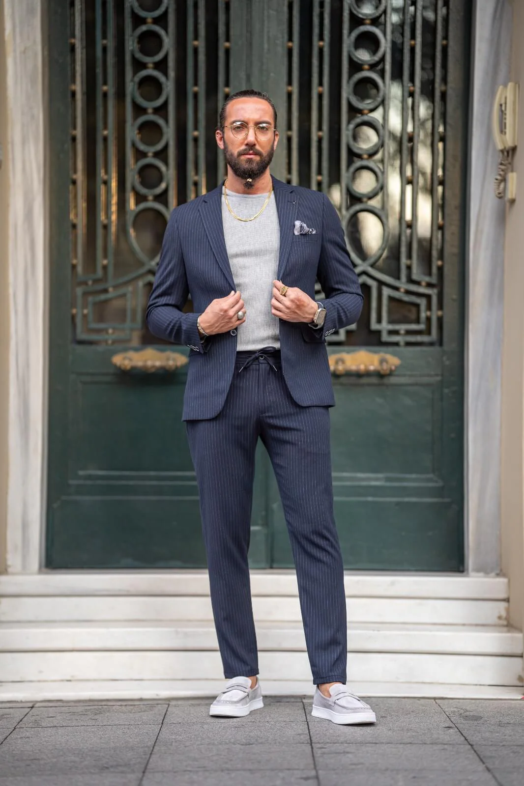 Navy-Blue Plaid Casual Suit. - Image 3