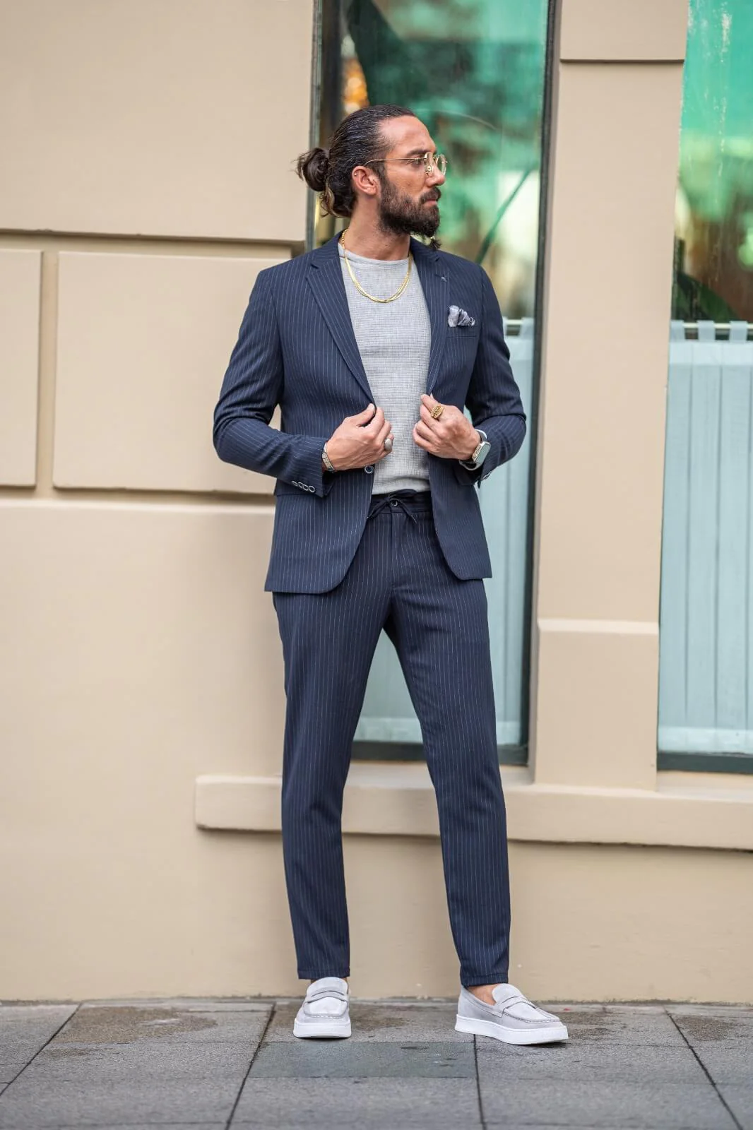 Navy-Blue Plaid Casual Suit. - Image 4