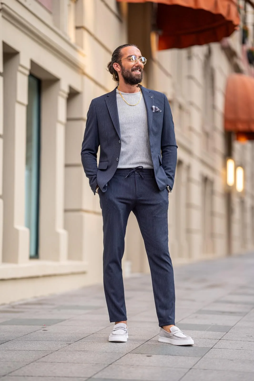 Navy-Blue Plaid Casual Suit. - Image 5
