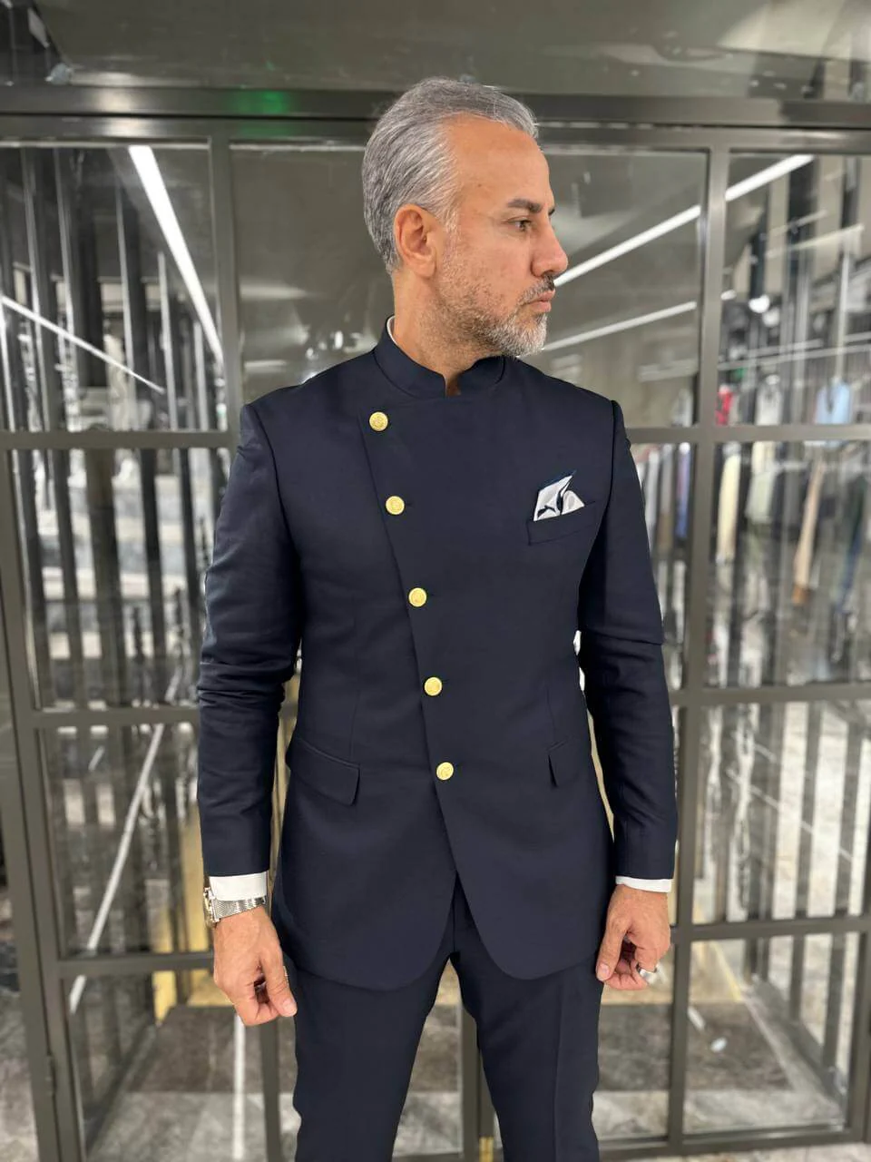 Majestic Regal Navy Mandarin Suit - Image 3