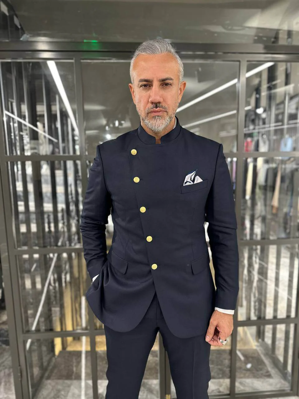 Majestic Regal Navy Mandarin Suit - Image 4