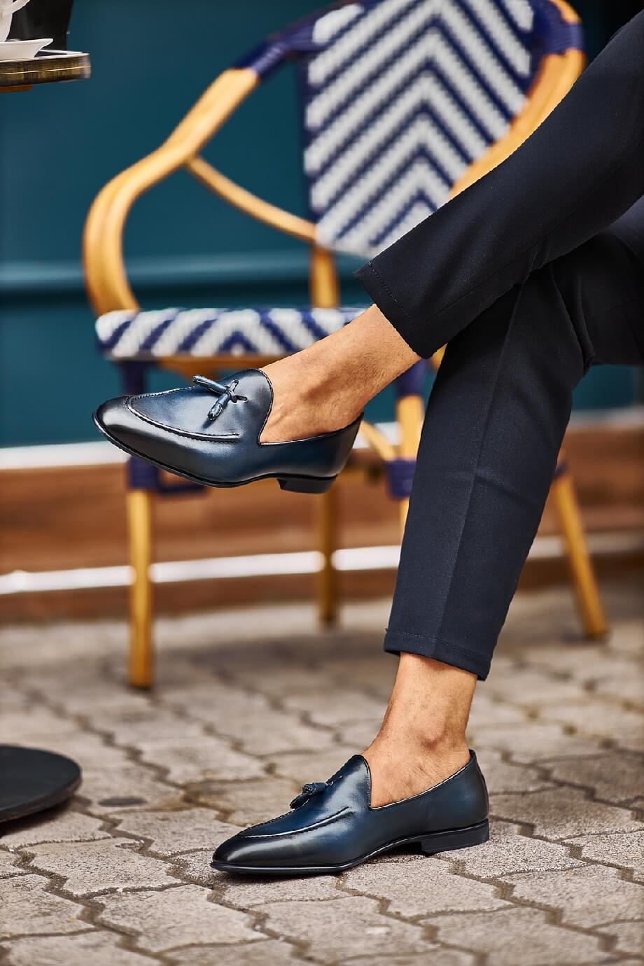 Navy Blue Tassel Loafers - Image 3