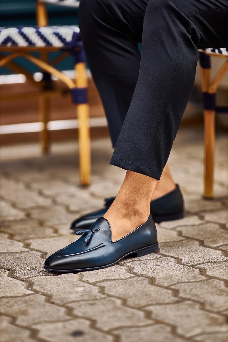Navy Blue Tassel Loafers - Image 4