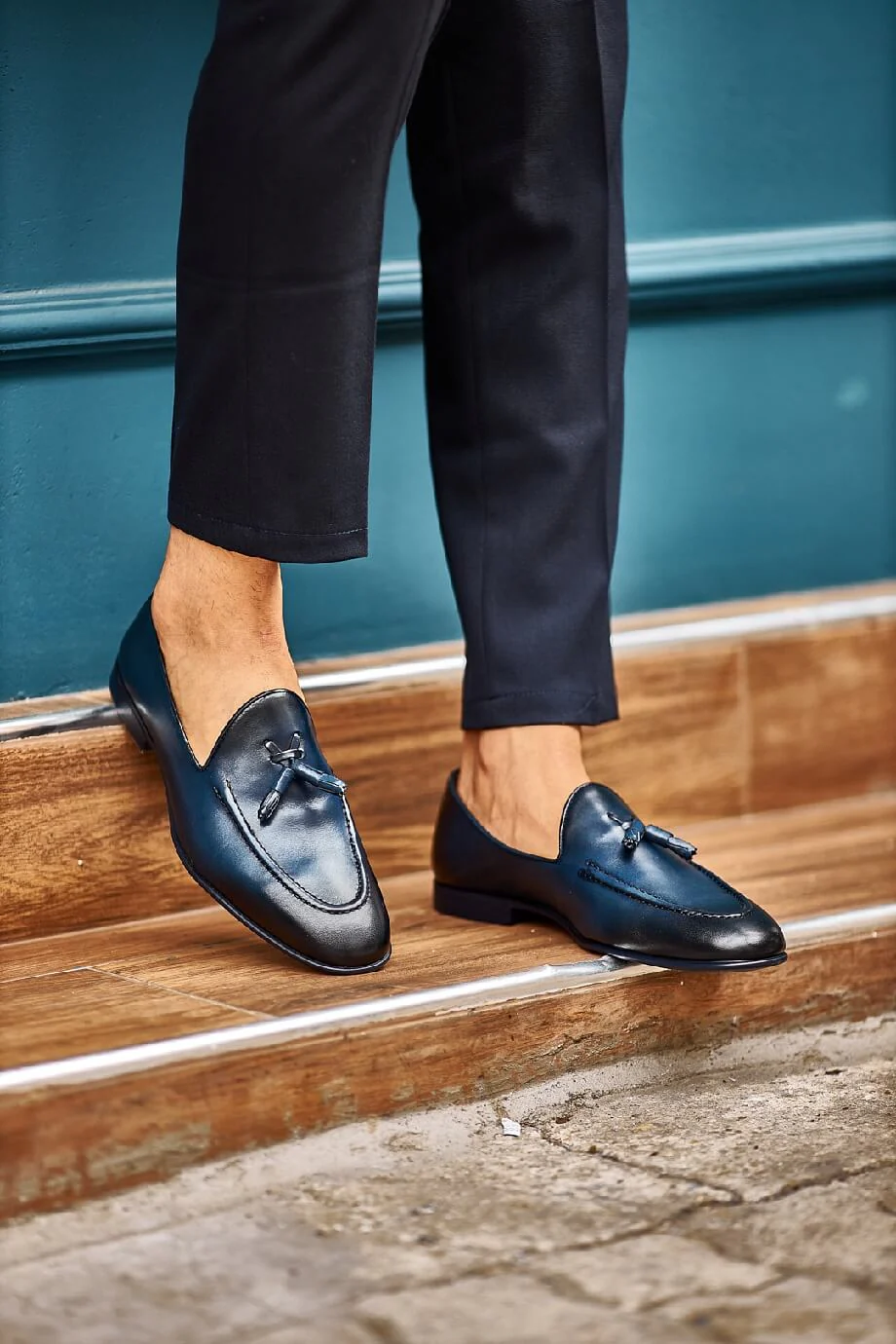 Navy Blue Tassel Loafers - Image 5